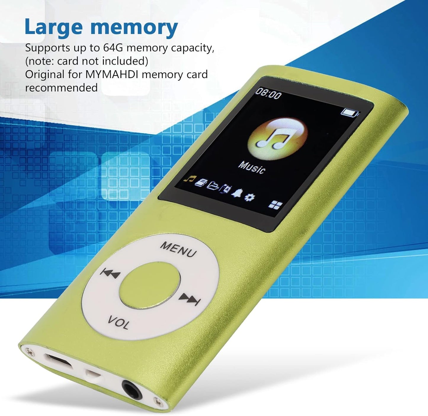 Tangxi MP3 1.8 Inch 64G Card,8h Player with Earphones,Classic Digital LCD Screen,Support Memory Playtime,Random Play