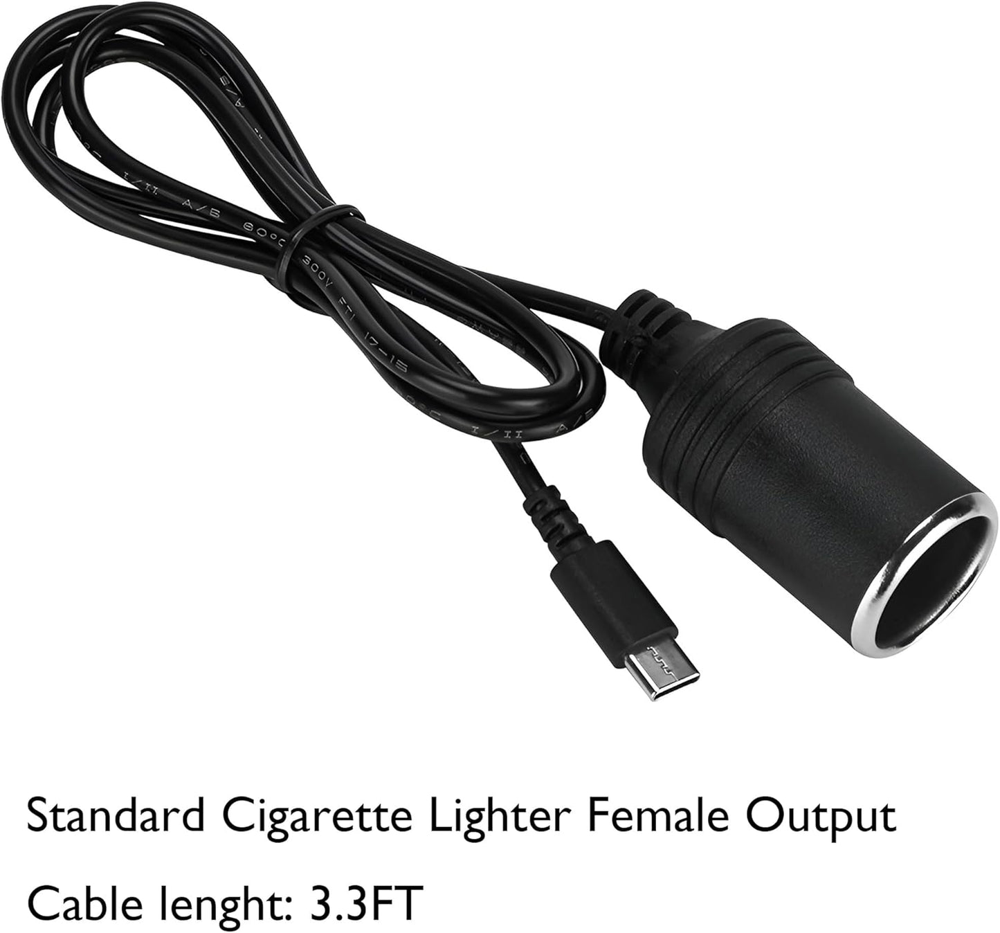 MeetUs 12V 45W~65W USB Type-C Male Plug to Car Cigarettes Adapter Female Socket PD Power Cable,Work with PD USB C