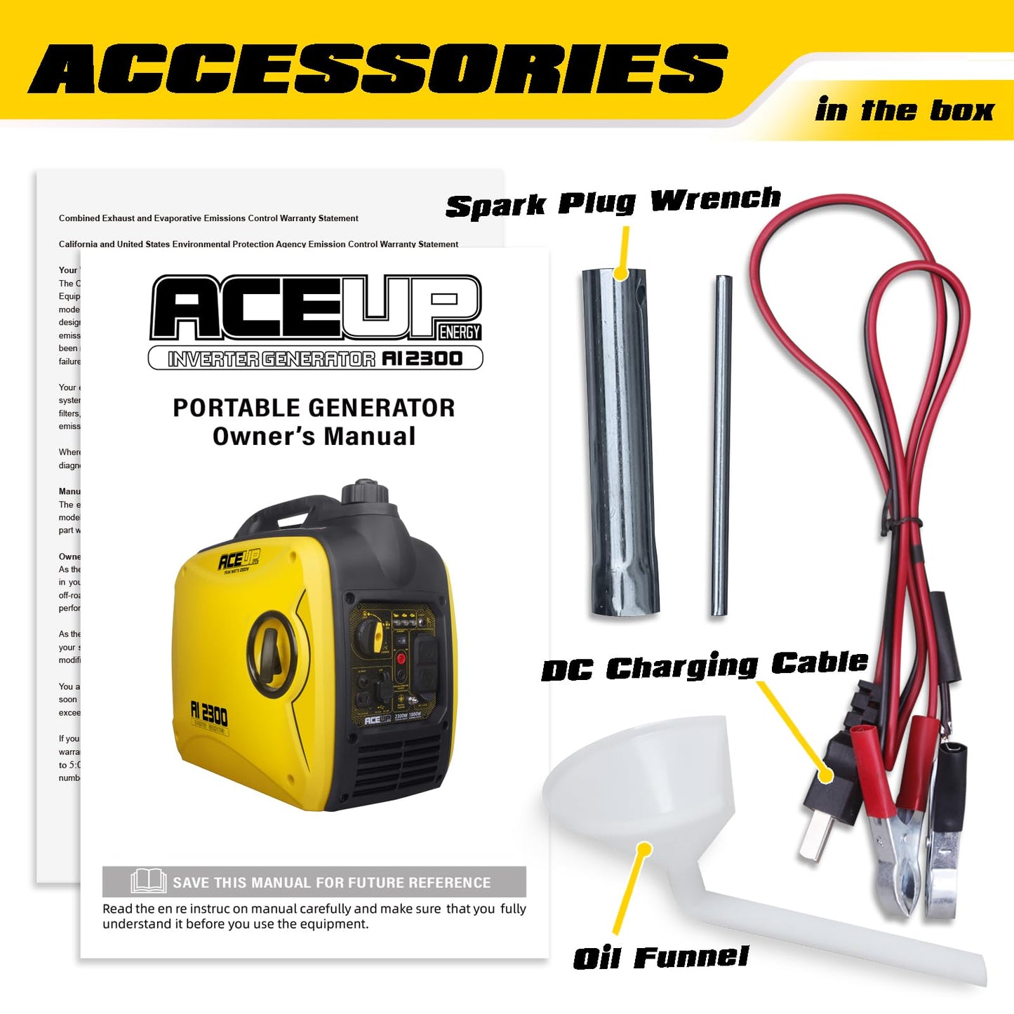 Aceup Energy 2300 Watt Portable Inverter Generator, Super Quiet Gas Generator for Home Use, EPA Compliant, Lightweight RV Ready