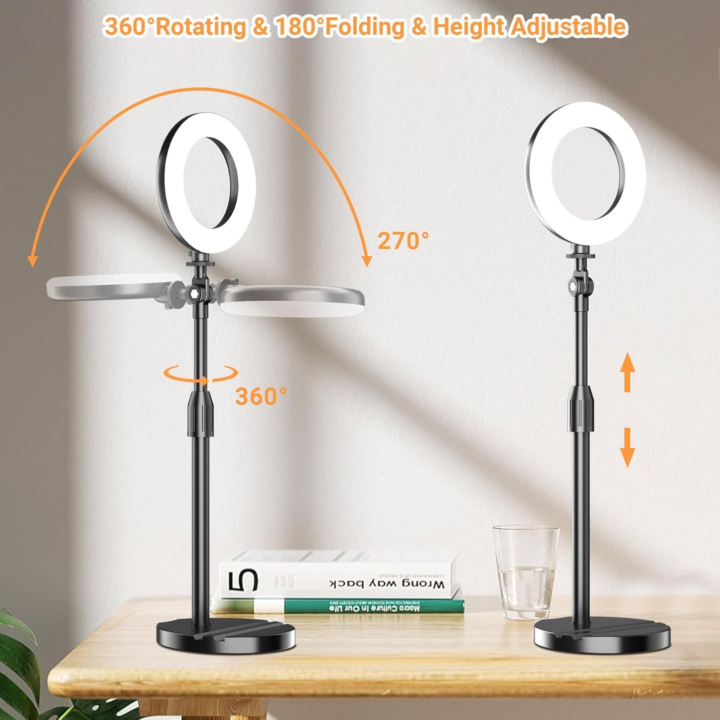 Mionondi 5'' Portable Travel Ring Light for Laptop Zoom Video Conference, Bright Circle Light with Extendable Stand