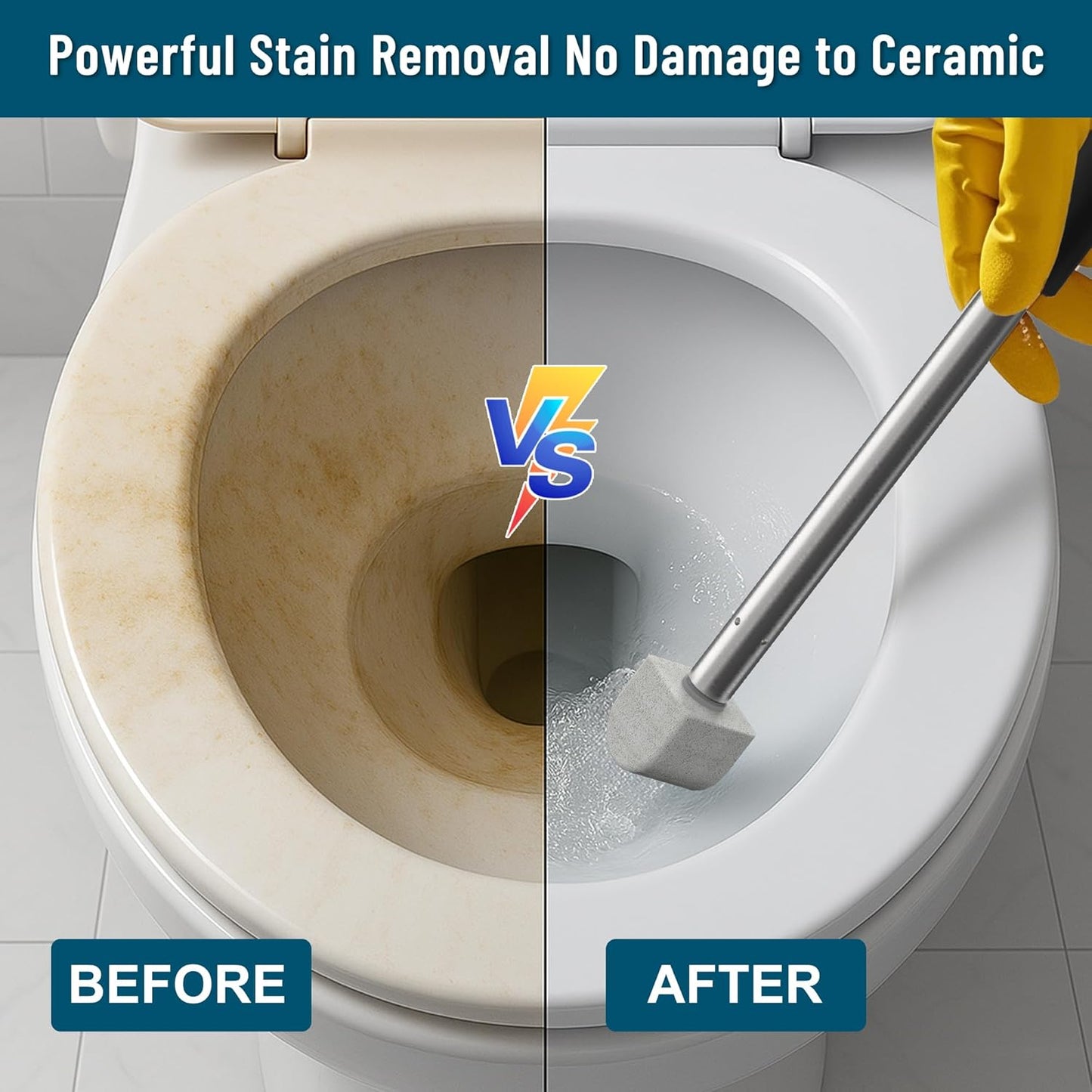 YINGMORE Pumice Toilet Cleaner - 17-Inch Handle for Hard Water Stain Removal | Includes 1 Handle & 8 Pumice Stones