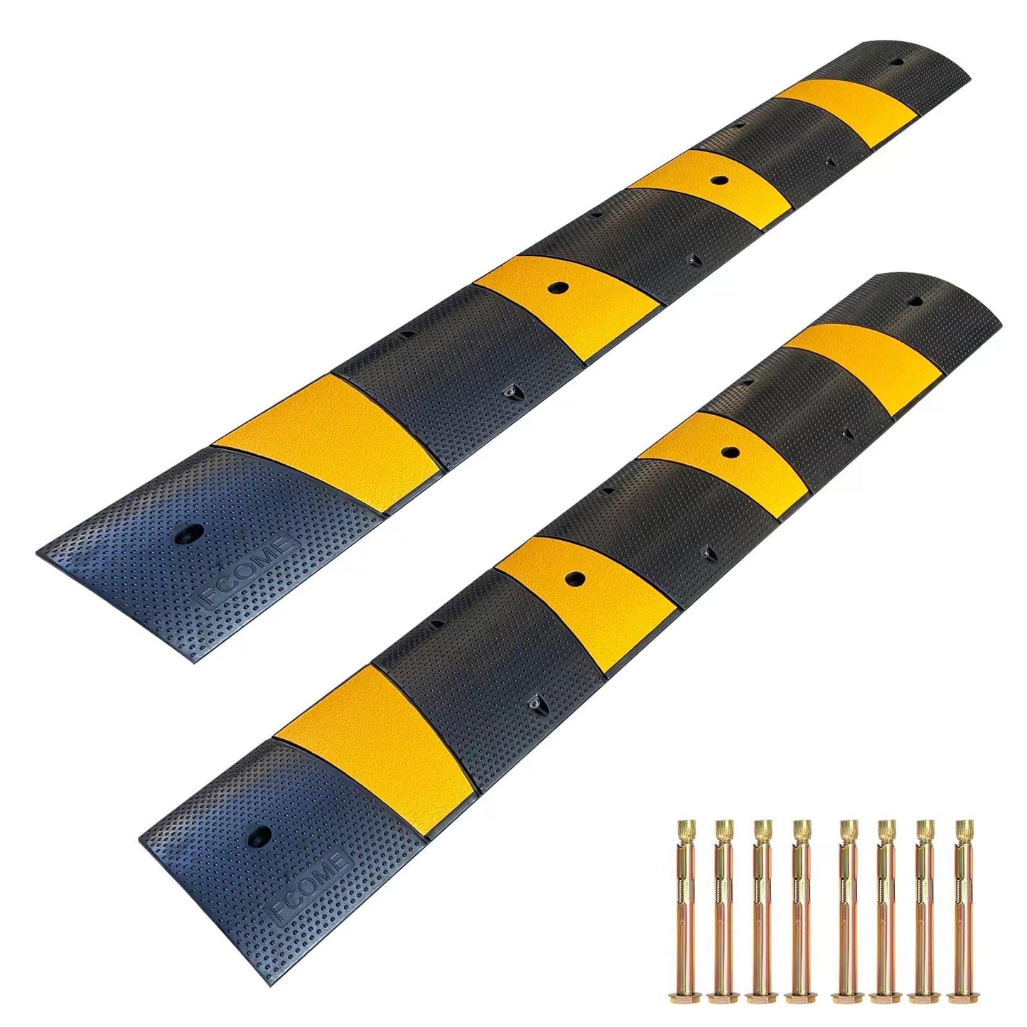 F COME Rubber Speed Bump 6 Feet Rubber Driveway Modular Heavy Duty Speed 72.4 x 12 x 2.4 Inch Cable Protector Ramp for Garage Gravel Roads Asphalt Concrete, 6Ft-Speed Bump (2 pack 6ft speed hump)