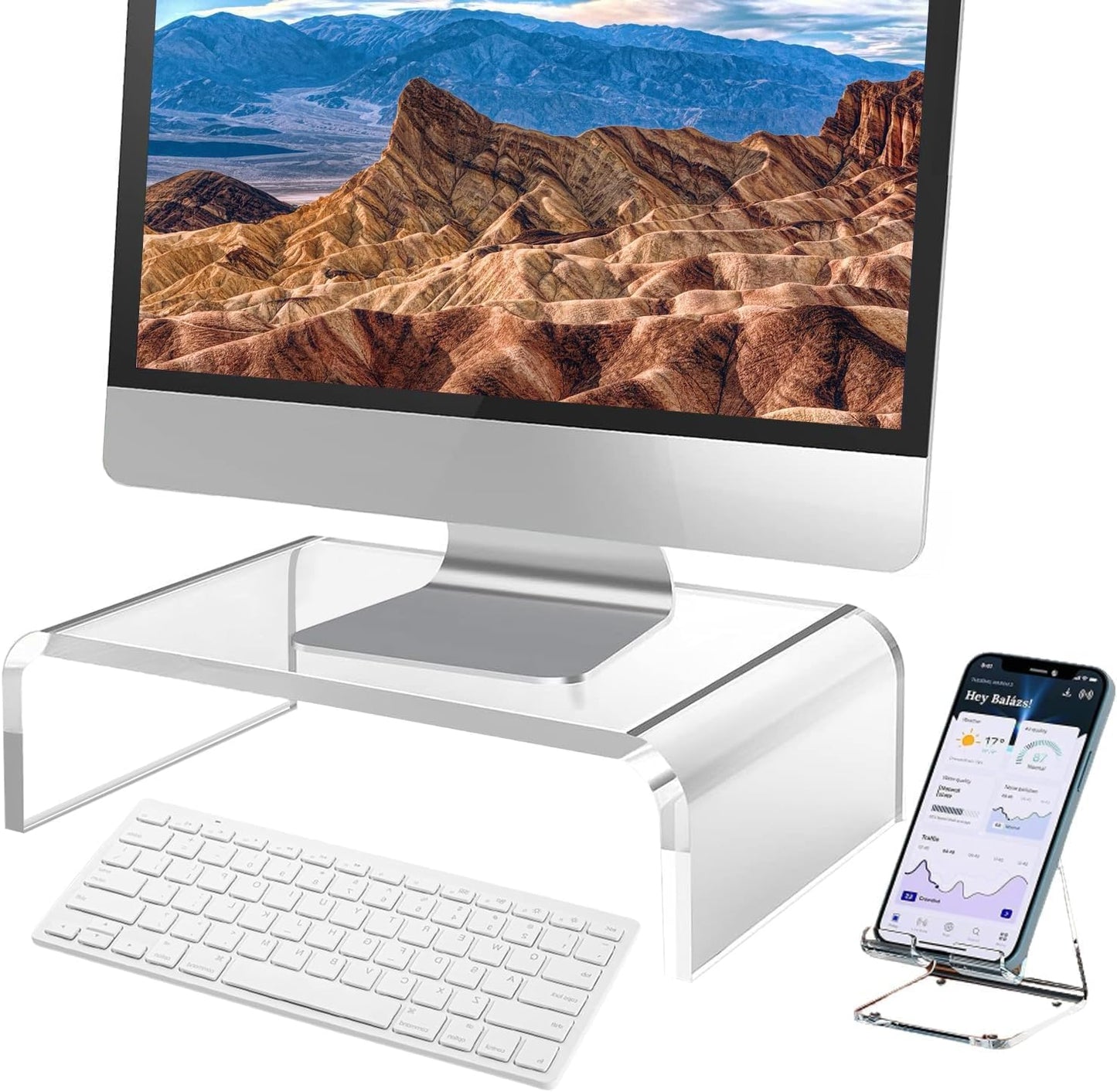 VAOLLO (14"/7.1"/3.6") Clear Monitor Stand Riser, Computer Monitor Stand/Acrylic Monitor Riser for Home Office Laptop