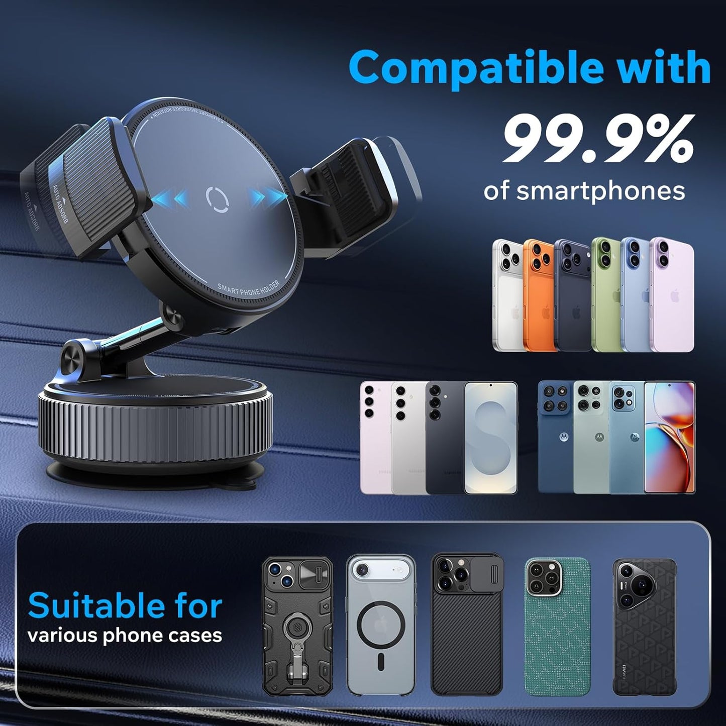 Autaabb 360 Nano Gel Suction Cup Phone Mount - Ultra-Strong Universal Car Dashboard Cell Phone Holder, Hands-Free