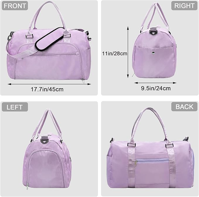 woogwin Small Gym Bag for Men & Women with Shoes & Wet Compartment Waterproof Duffle Bag for Travel Sports Workout Overnight Weekender (17.7'',Purple)