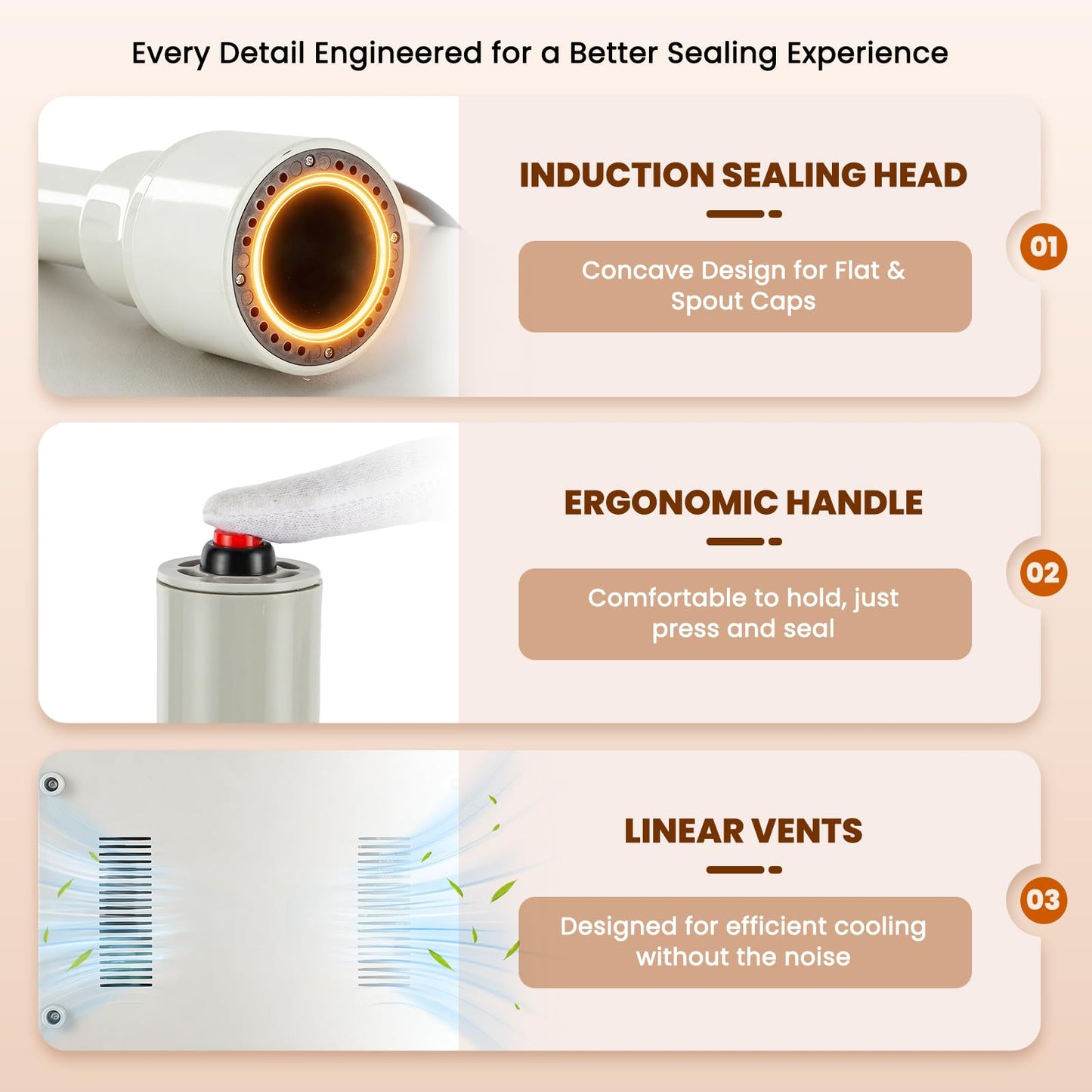 NEWTRY Induction Bottle Cap Sealer 10-50mm Handheld Heat Sealing Machine with Counting Function for Plastic Glass Bottles of Flat and Pointed Cap (110V)