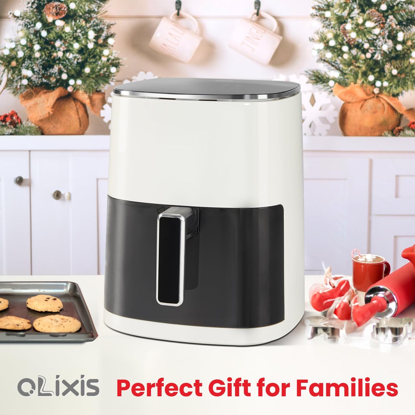 OLIXIS Air Fryer 6 Quart with Window Square Air Fryer 12-in-1 Air Fry, Roast, Reheat, Dehydrate, Bake, Steam, Fries, Custard, Chicken, Wings, Sea Food, Vegetabels,400F, White