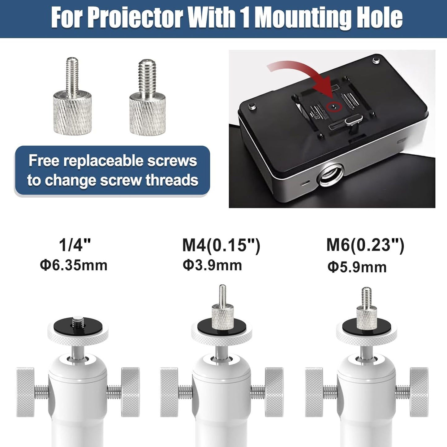 2-Be-Best -Inch 14-24 37-62 cm 360 Projector Mount with New Gimbal Screw Longer Length in / Projector Ceiling/Wall