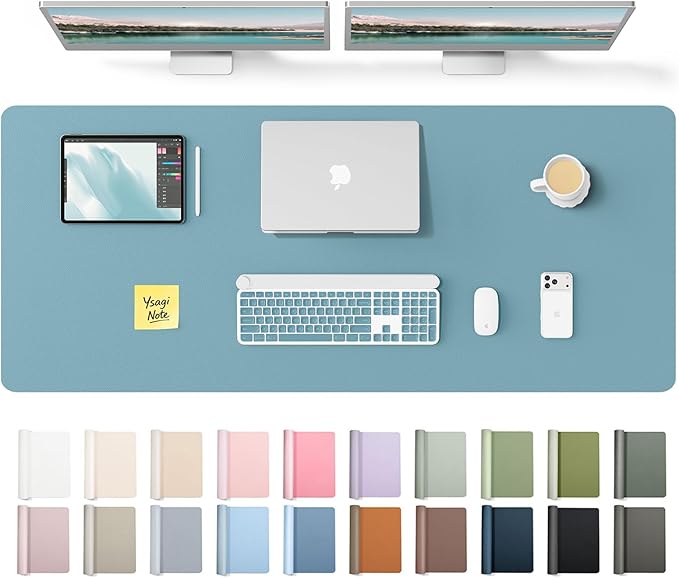YSAGi Leather Desk Protector, Office Mat, Large Mouse Mat, Non-Slip PU Leather Blotter, Laptop Desk Mat, Waterproof Writing Pad for Office and Home(Aquamarine, 55" x 17.2")