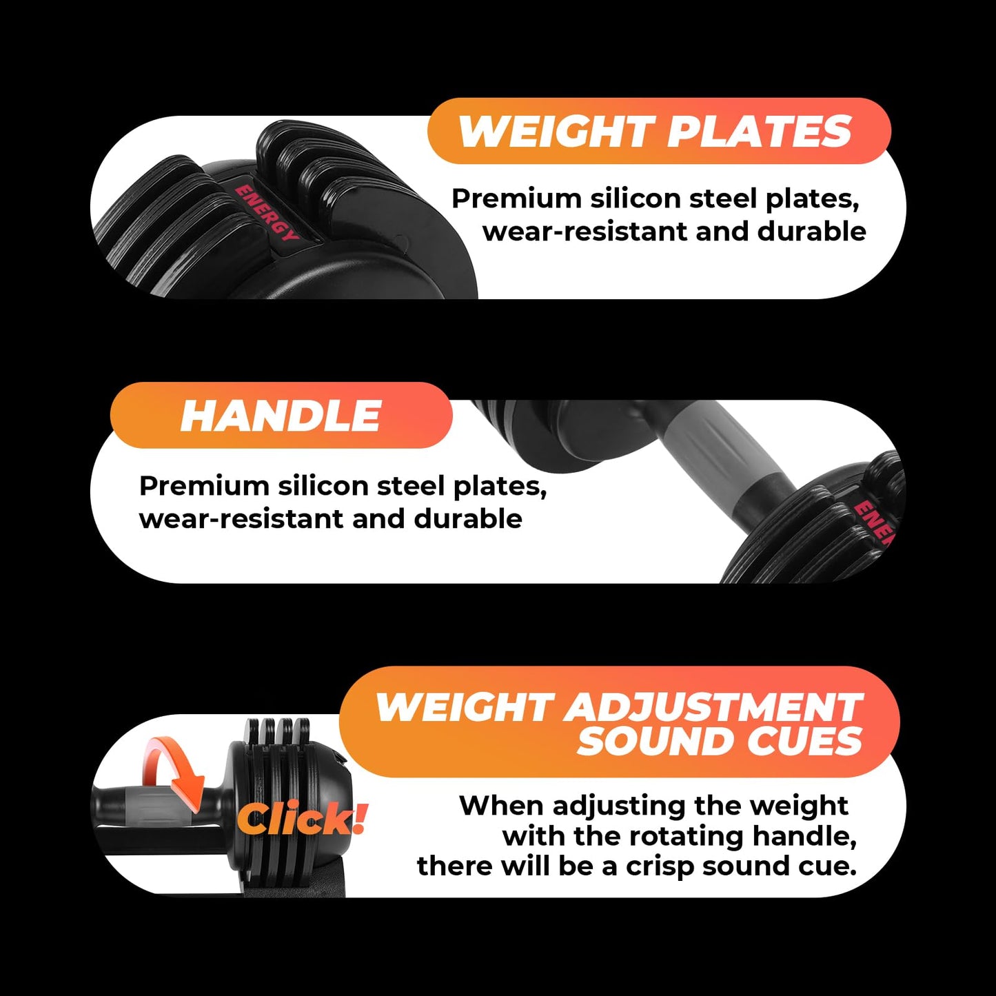 Adjustable Dumbbell Set: 22LBS/52LBS Dumbbell Set with Tray for Fitness, Fast Adjust Weight by Turning Anti-Slip Handle, Suitable for Men and Women