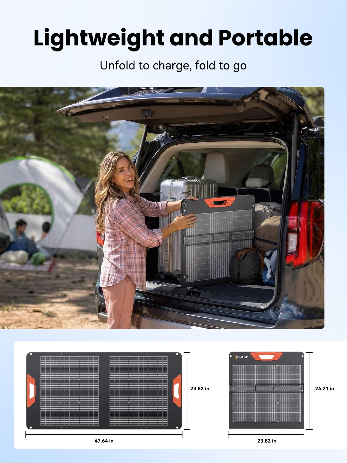 SOLUPUP 100W Portable Solar Panel for Power Station - 24% Efficiency Bifacial Solar Panels with MC4 Output, 5-in-1 Cable, IP65 Waterproof Foldable Solar Charger for RV Camping, Off-Grid, Blackouts