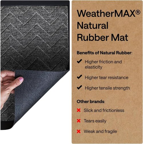 GORILLA GRIP Waterproof All-Season WeatherMAX Doormat - Natural Rubber, Stain & Fade Resistant, 29x17, Steel Chevron