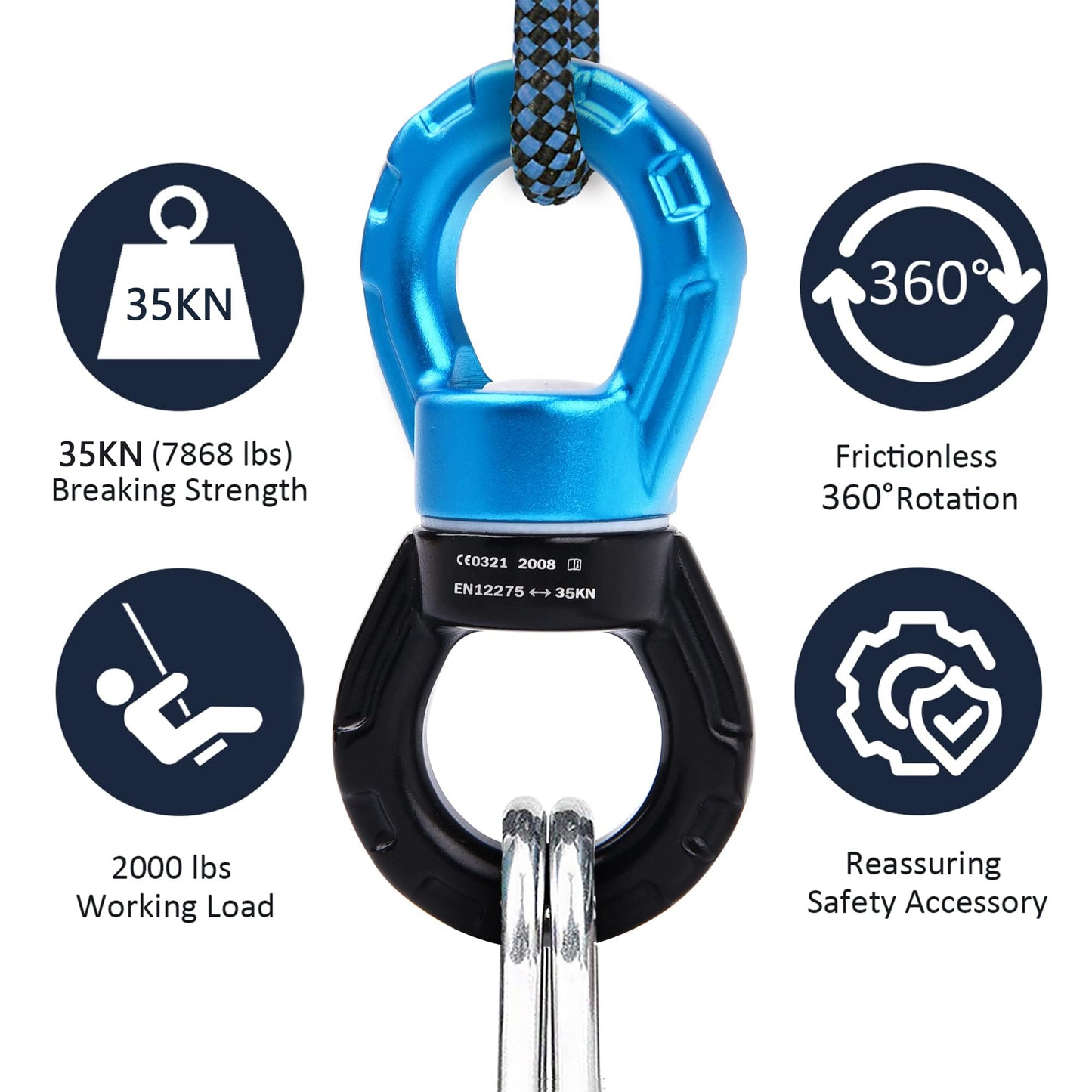PACEARTH Swing Swivel 35KN Breaking Strength 360° Rotator Safety Rotational Device Hanging Accessory for Rock Climbing, Hanging Hammock, Web Tree Swing, Aerial Dance, Children's Swing Spinner Hanger