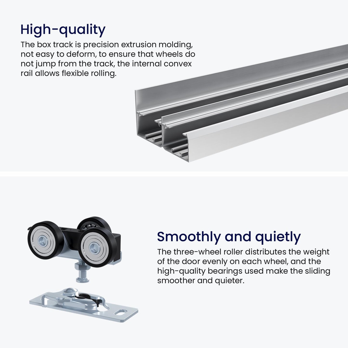 SMARTSTANDARD 96"/8FT Bypass Sliding Door Hardware Kit for Cabinet Closet, Aluminum Alloy Door Hardware with Finger Pull, for 2 Door System, Smoothly and Quietly, Fit 45.5" Wide Door Panel, No Door