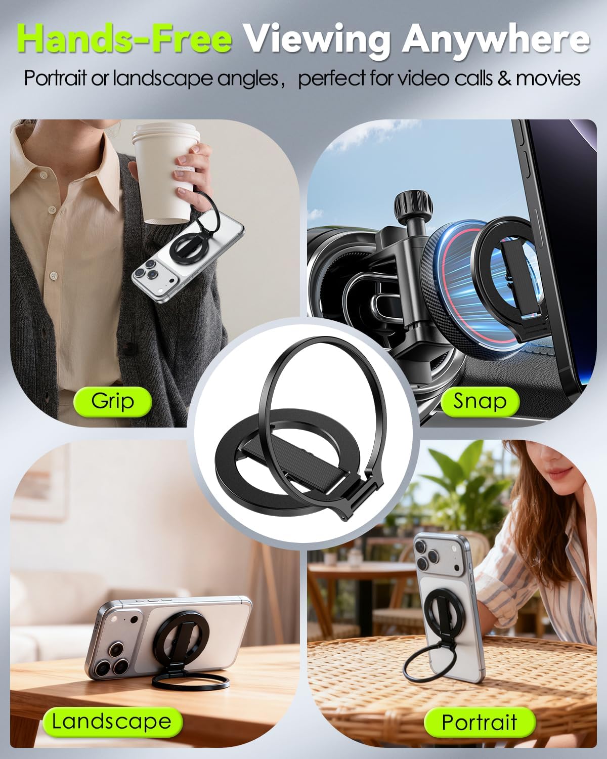 CloudValley 17 Max/16/15/14/13/12 Magnetic Phone Grip, Slim Rotating Finger Loop Ring Holder with Soft Strap