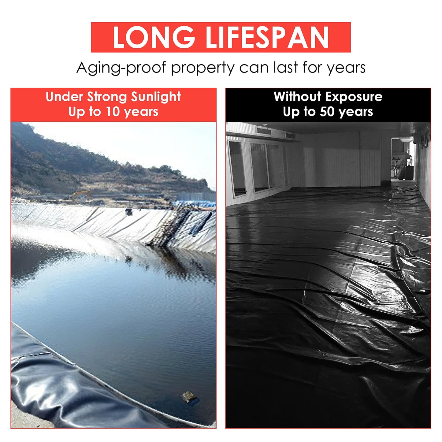 SierraSquad 10x10 ft Pond Liner, 45 Mil Thickness, Pliable & Durable EPDM Material, Easy Cutting & UV Resistant, for Fish or Koi, Features, Waterfall Base, Fountains and Water Gardens