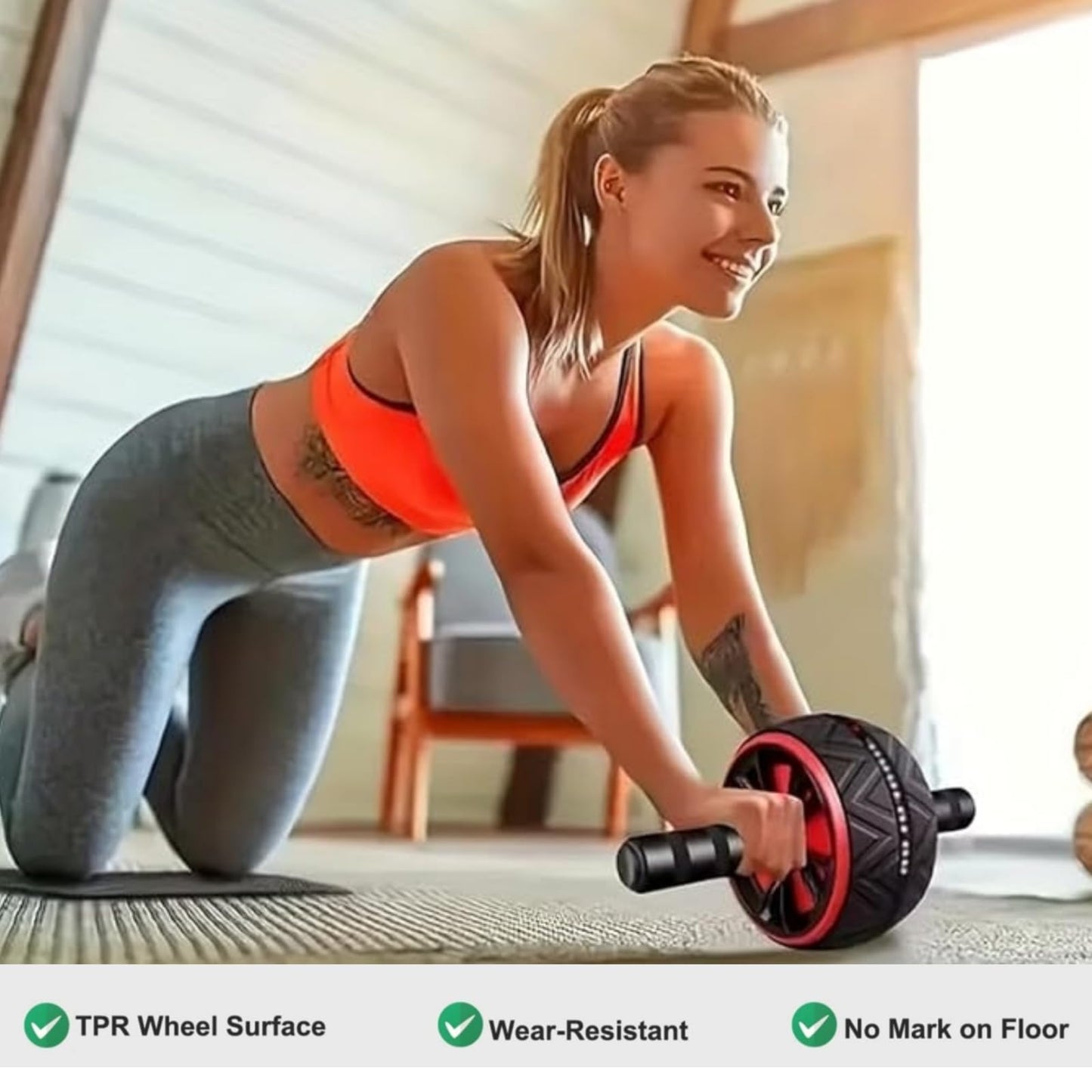 Ab Roller Wheel and Knee Mat, Abs Workout Equipment for Abdominal & Core Strength Training, Home Gym Fitness Exercise Wheels for Women Men, Abdominal Wheel (black)