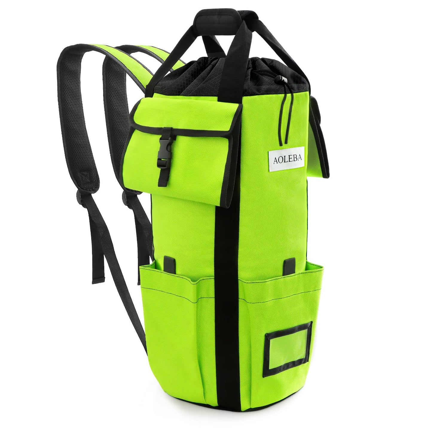 AOLEBA Arborist Rope Storage Bag Tree Climbing Rock Rope Bucket Backpack Rope Storage Bag Large Capacity 1680D Thicken Nylon Material with Hand Straps, Side Pockets - Neon Green
