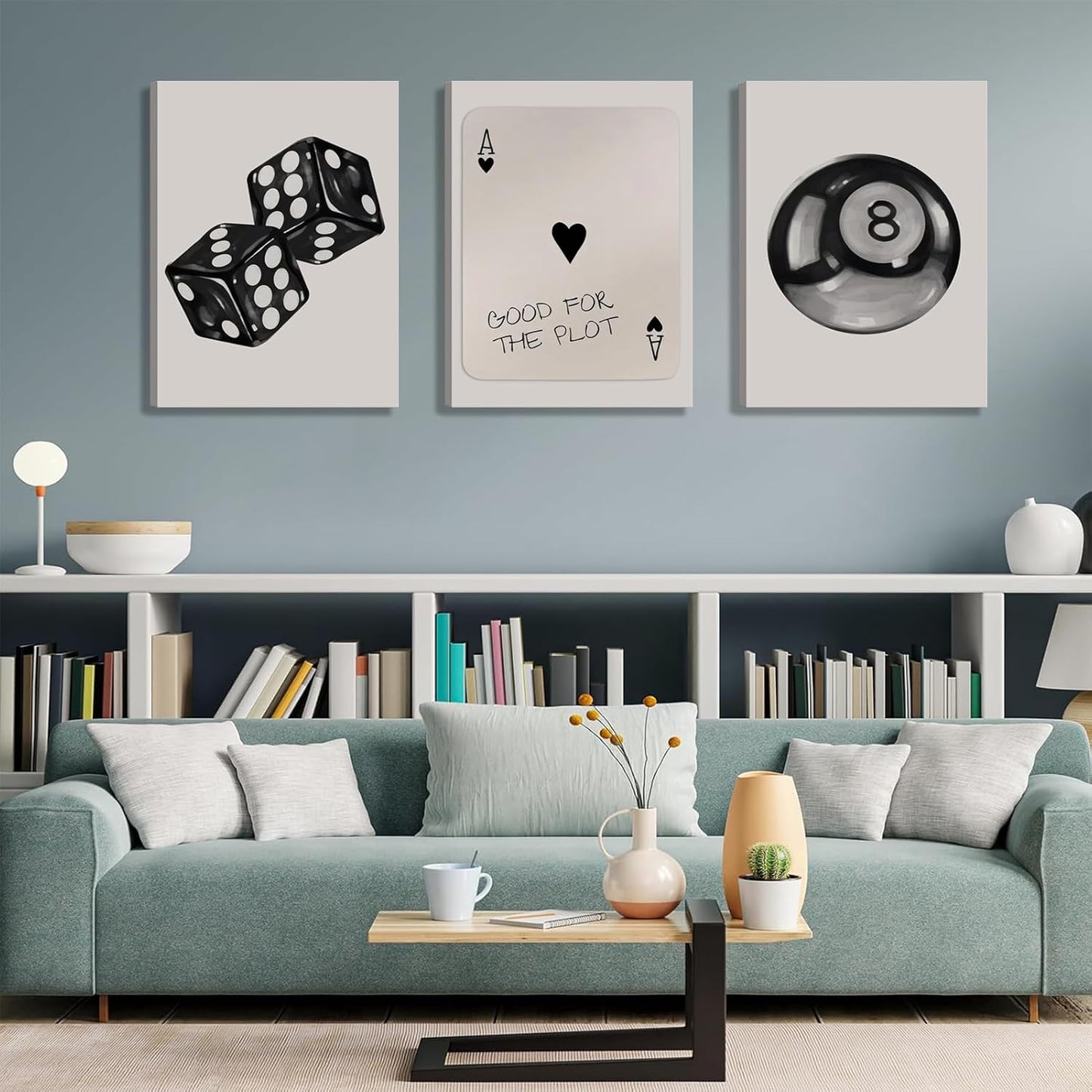 Skiennix 3Pcs Black & White Poker Dice Canvas Wall Art - Retro Y2K Aesthetic Decor | 12x16in Prints for Game Room