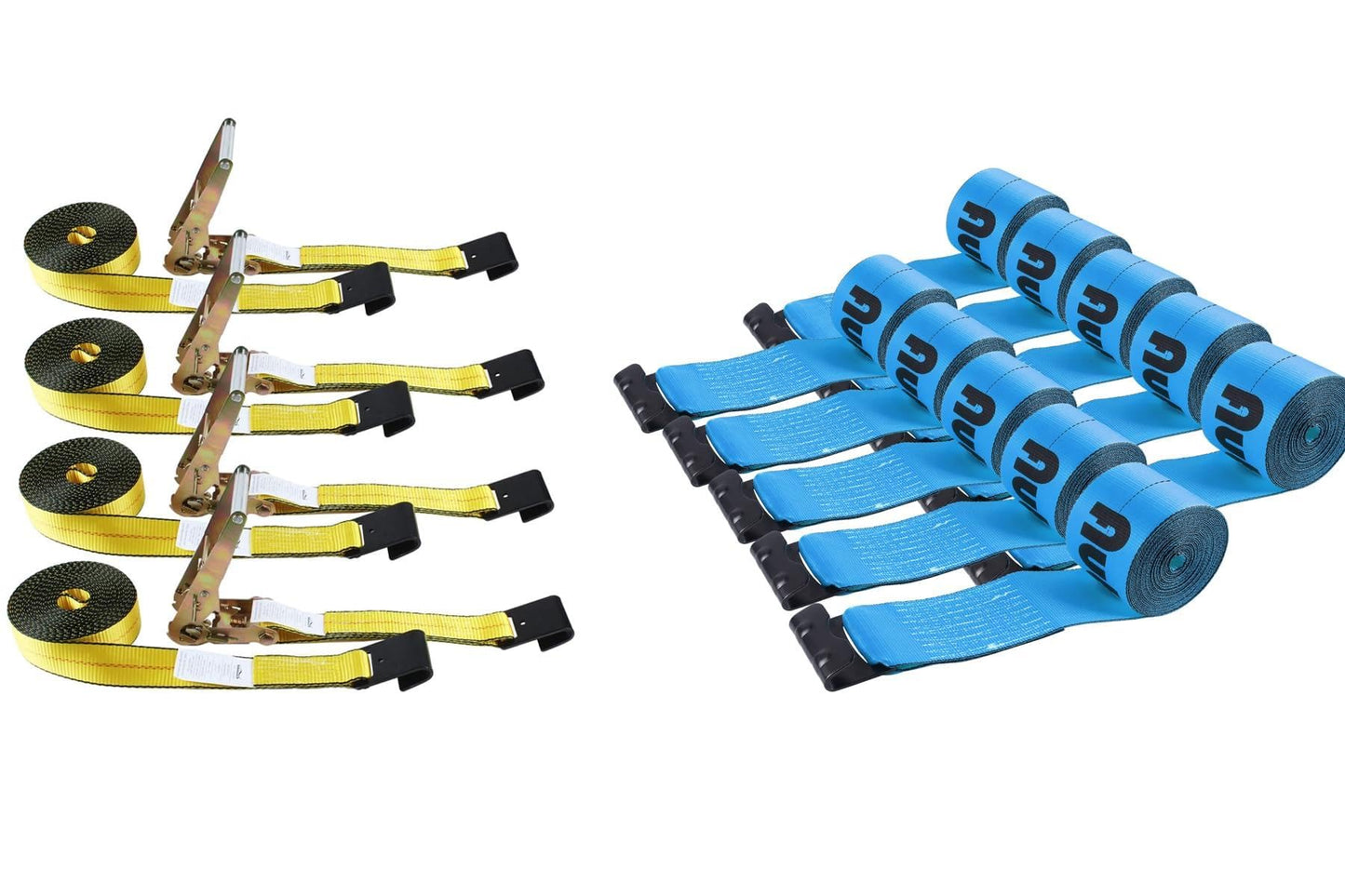 Autofonder 4 Pack 2in x 27ft Flat Hook Ratchet Straps and 10 Pack 4in x 30ft Straps Flatbed 5400lbs