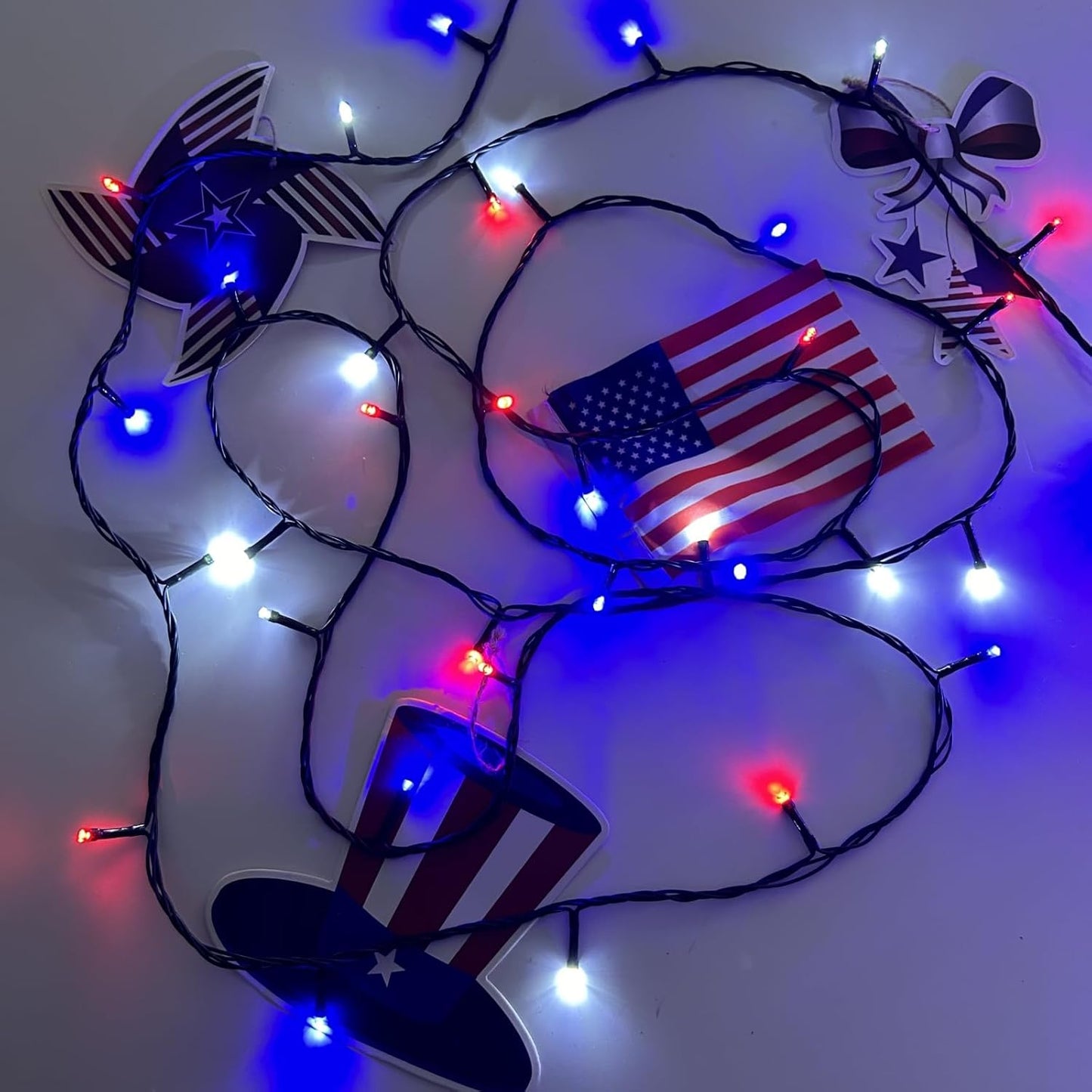 Skiennix 4th of July Outdoor Decorations - 4-Pack Red, White & Blue Solar String Lights | 400 LED, 132FT, Waterproof
