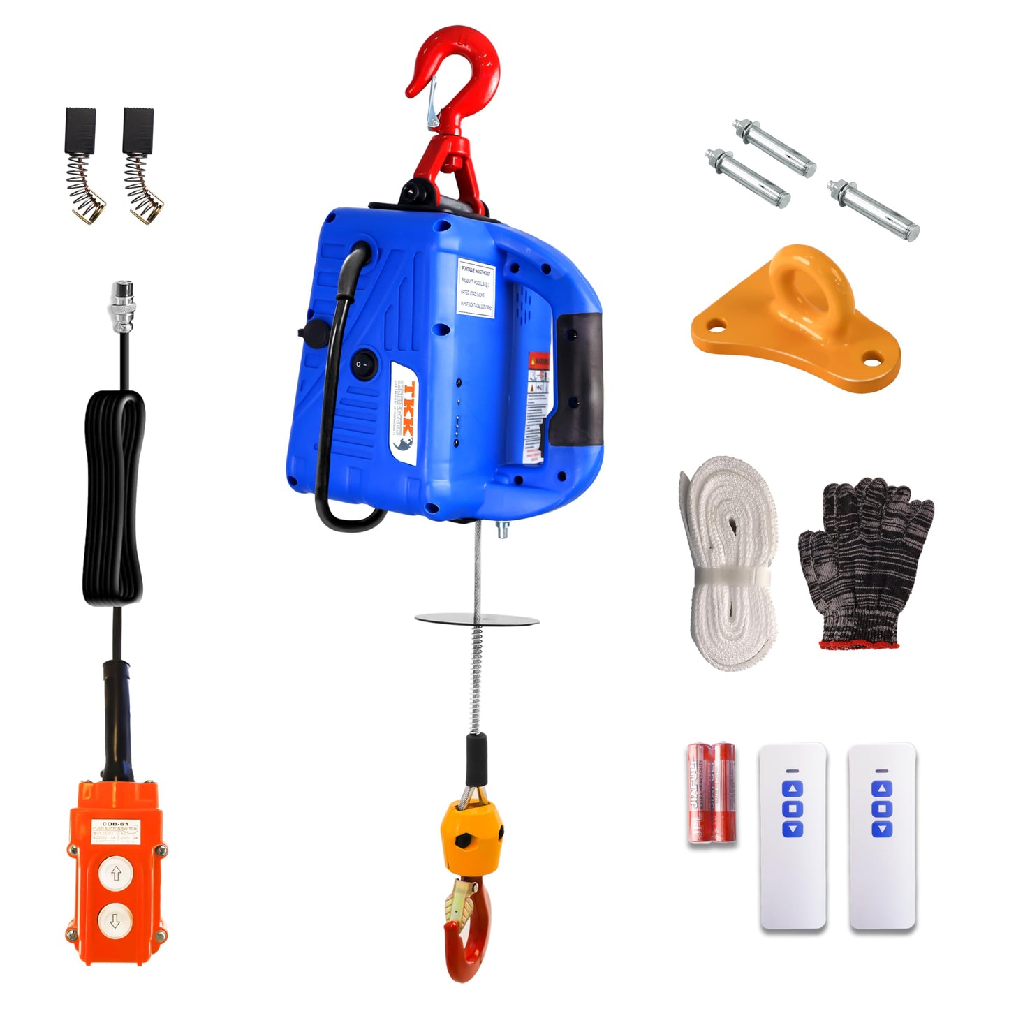 3-in-1 Electric Hoist Winch 1500W Portable Powerful 110V Portable Winch with 1100Lbs Loading Capacity 16 ft/min 25ft Lifting Height Ideal for Warehouses, and Factories