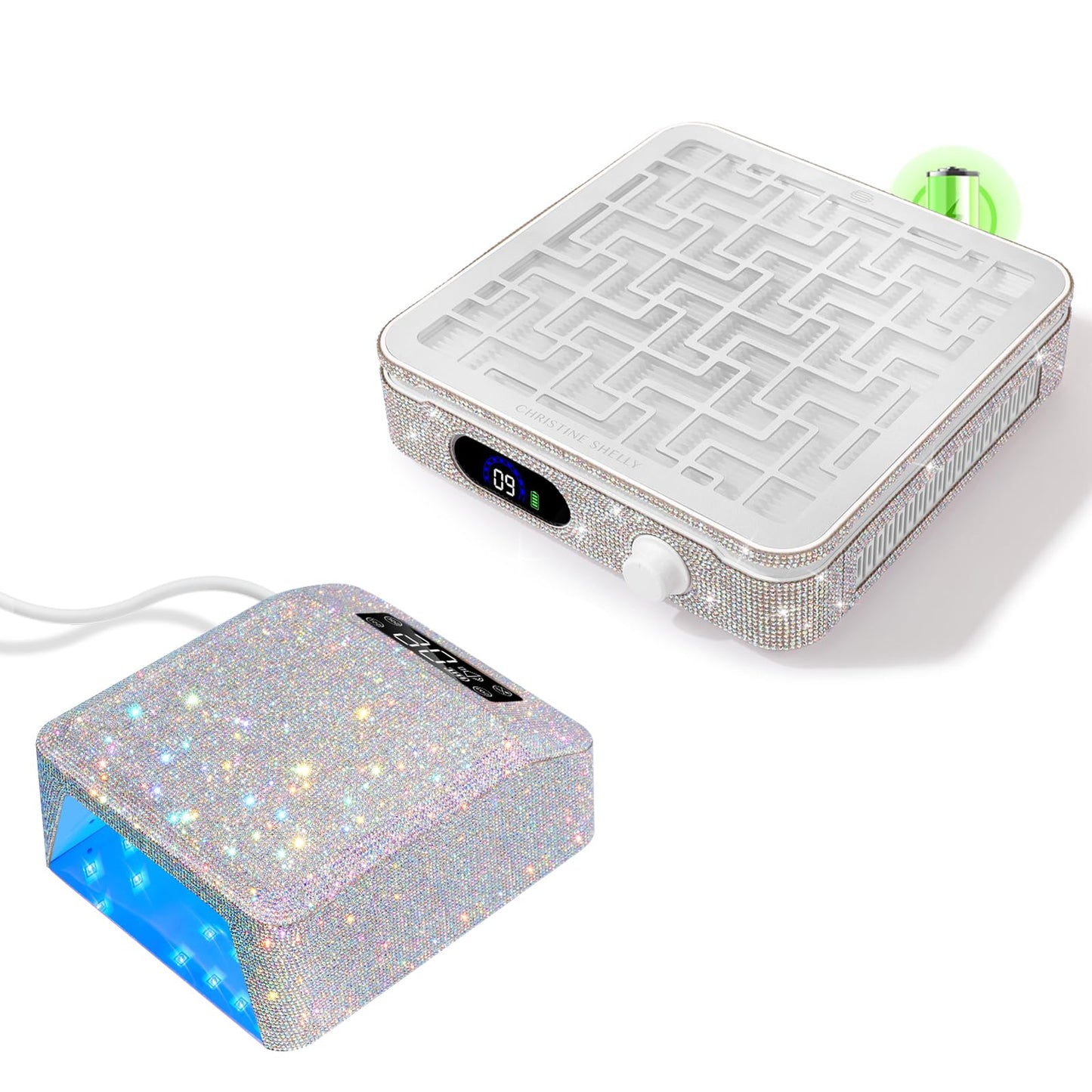 CHRISTINE SHELLY H20 UV Nail Lamp for Gel Nail Polish 96W, Plug-in LED Nail Light Professional Nail Dryer & 505 Powerful 1000PA Nail Dust Collector, Rechargeable Dust Collector Nail Tech