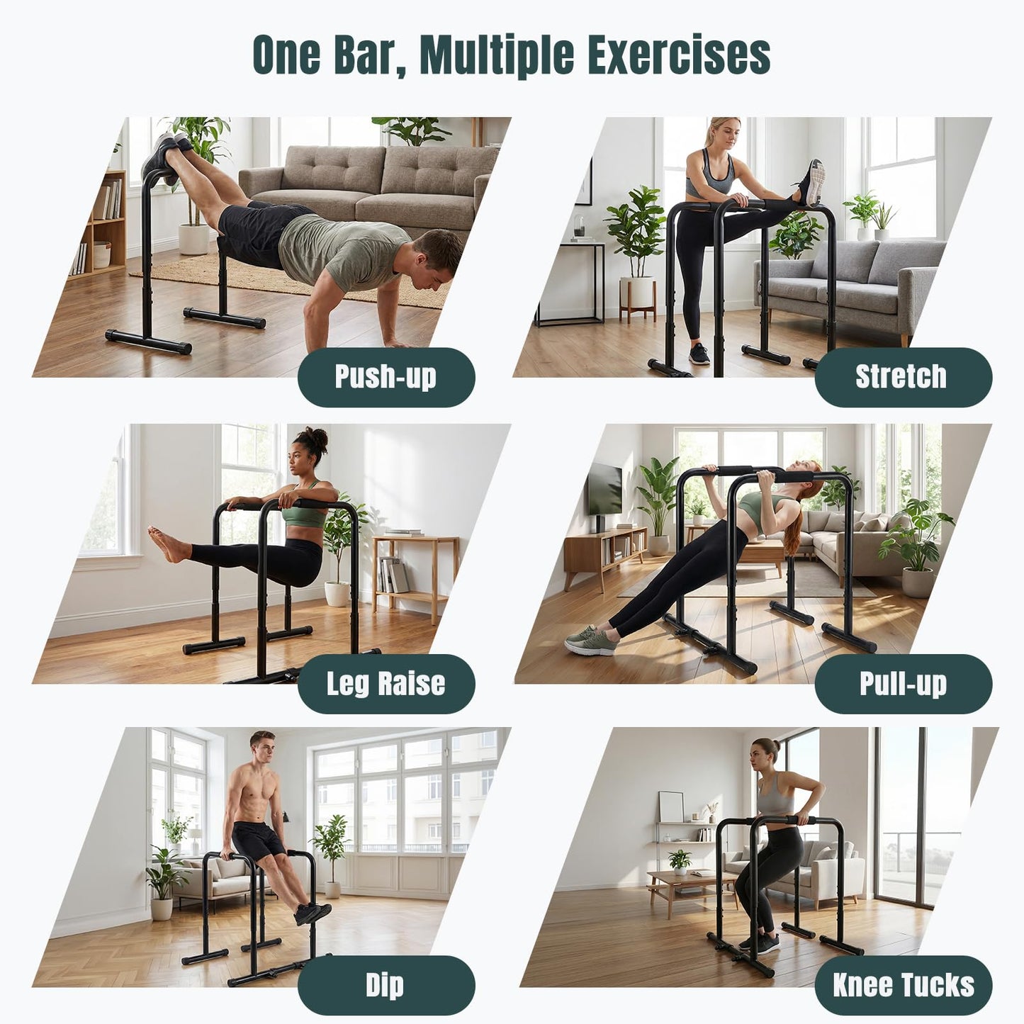 OLIXIS Dip Bar, Adjustable Heavy Duty Dip Bar Station with Soft High-Density Foam Handles, Stabilizer Parallel Parallette Bar Fitness Equipment for Home, Gym, Patio, Office(Black)
