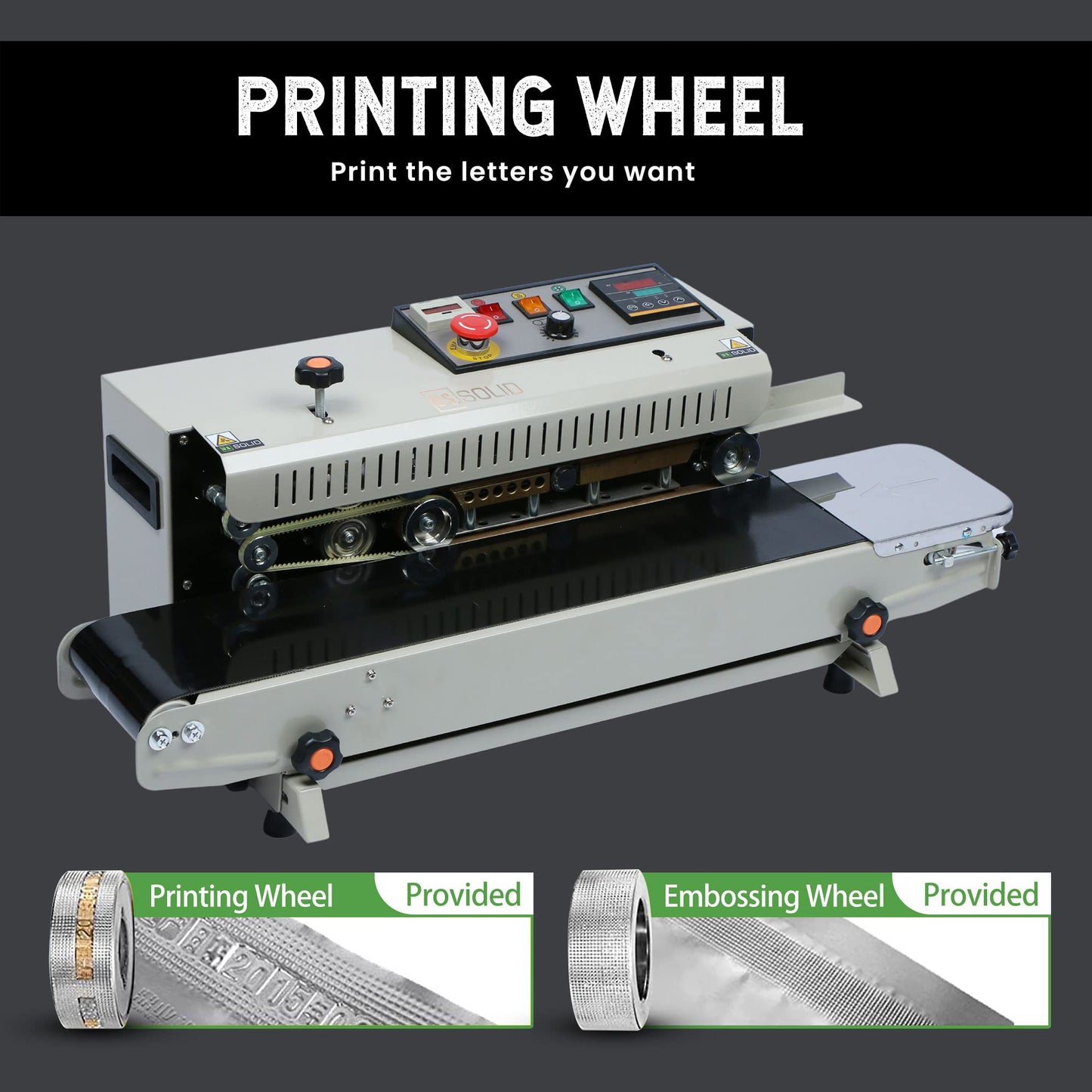 U.S. Solid Continuous Bag Band Sealer Sealing Machine, Automatic Horizontal Band Sealer with Digital Temperature Control for 0.02-0.08mm PVC Bags Films Stamp Coding 110V/60HZ