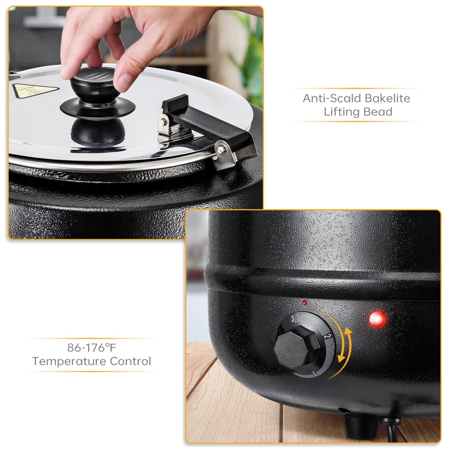 DEXSO 10.5Qts Commercial Soup Kettle Warmer with Hinged Lid and Detachable Stainless Steel Pot - Ideal for Parties, Buffets, and Catering Events