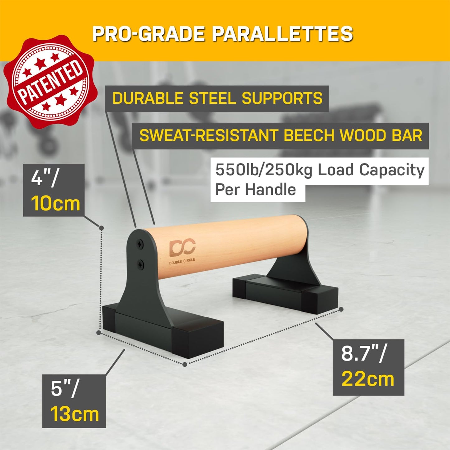 Double Circle Parallettes Push Up Bar with Ergonomic Wooden Handles - Calisthenics Equipment - Non-slip Parallel Bars for Strength Training and Calisthenics - Pushup Handles Parallettes Bars (9 IN)