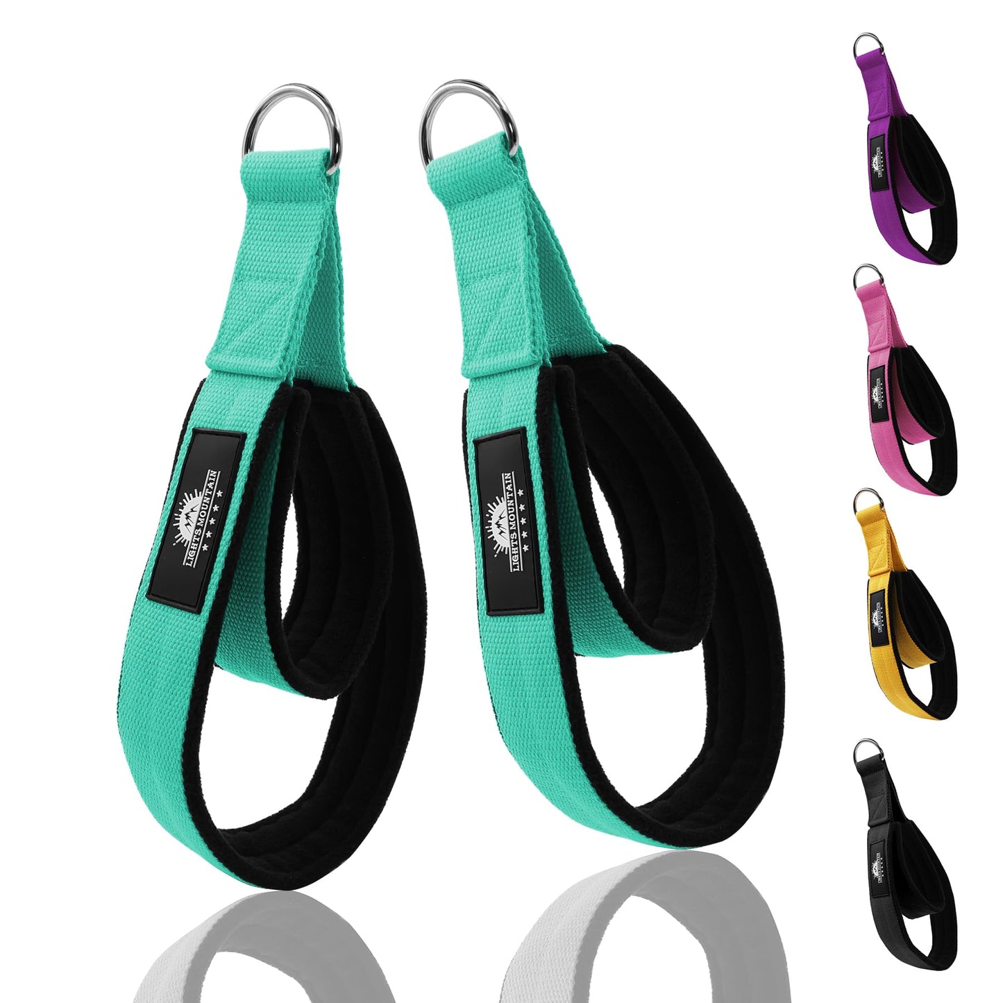 Lights Mountain Durable Pilates Double Loop D-Ring Straps - Padded Handles for Reformer, Yoga & Home Gym Workouts (lakegreen L)