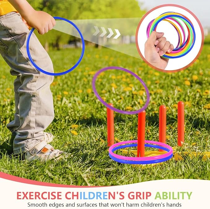 OBTANIM 24 Pcs Plastic 7 Inch Ring Toss Game for Kids and Outdoor Toss Rings for Speed and Agility Practice Game, Random Colors