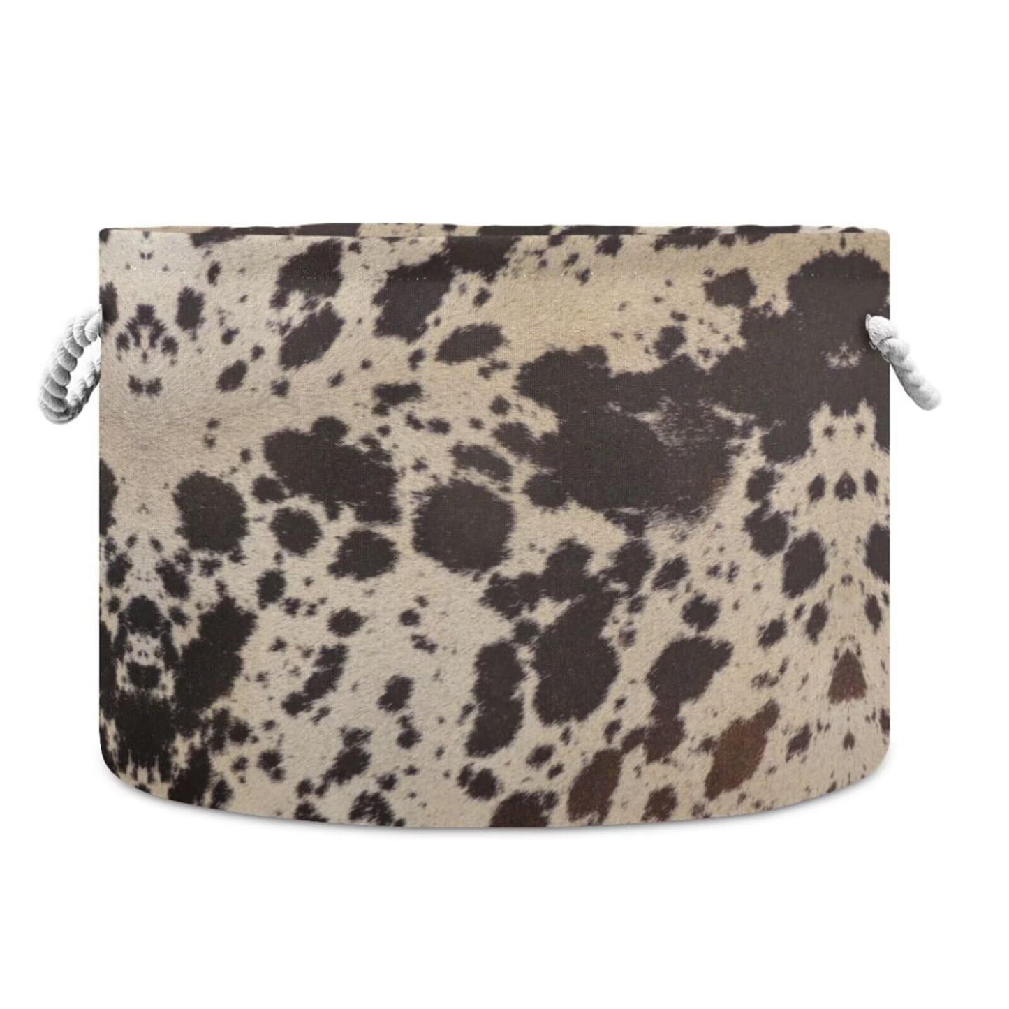 ZRCAIFUGIY Cow Brown Skin Print Round Storage Basket Cowhide Pattern Large Laundry Hamper 20 x 20 x 14 Inches Organizer Bin Blanket Storage Bag for Bedroom Bathroom Nursery Living Room Decoration