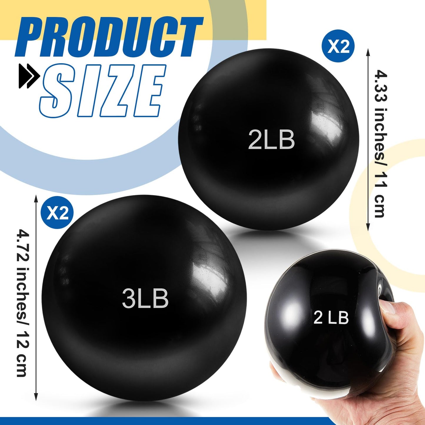 Halloscume 4 Pcs 1 lb 2lb 3lb 4lb 5lb Weighted Toning Balls for Exercise, Innovations Soft Medicine Balls for Exercise, Pilates, Yoga, Balance, Flexibility (Black,2 Lbs & 3 Lbs)