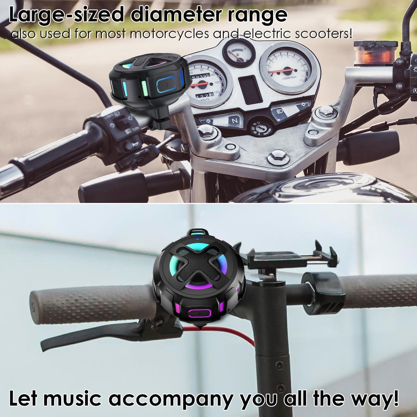 XLEADER V5.4, IPX7 Navigation,10W 24H Upgraded, Pro Bike Speaker, with Handlebar Mount, Bluetooth Waterproof, Silicone
