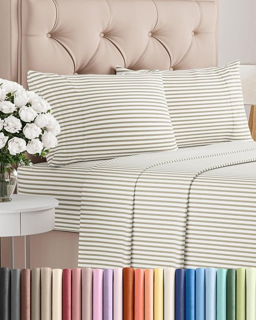 Cal King Size Sheet Set by Hotel Luxury | Comfy, Breathable & Cooling - Deep Pockets, Wrinkle-Free - Beige Stripes