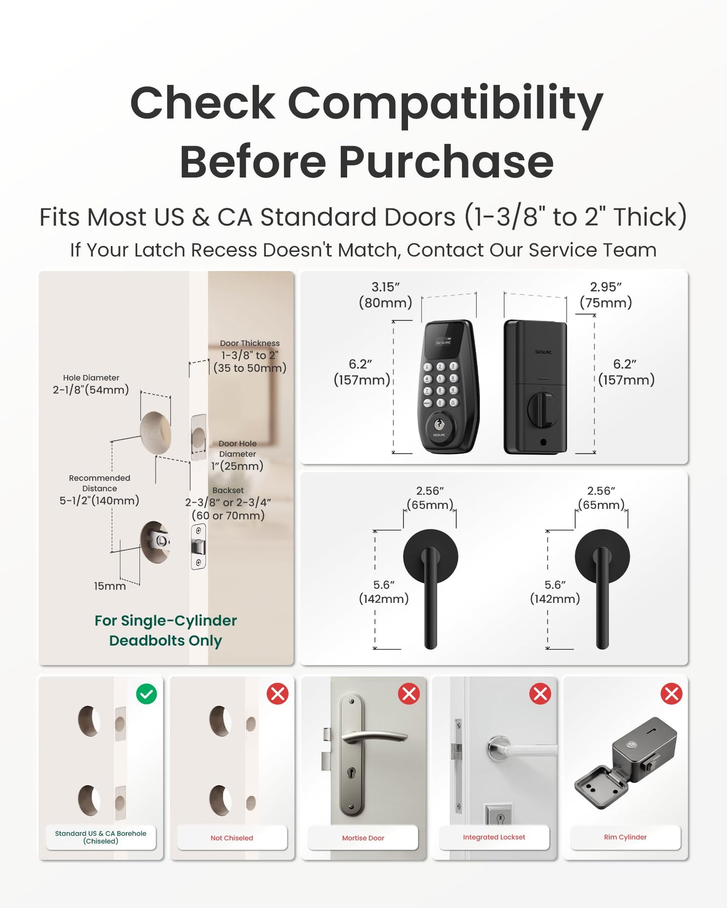 DESLOC C100 Plus Built-in WiFi Smart Lock with Handle Set, Built-in WiFi Keyless Entry Door Lock with Display, Keypad Deadbolt & Matching Lever Handle for Front Door, App Remote Control - Black