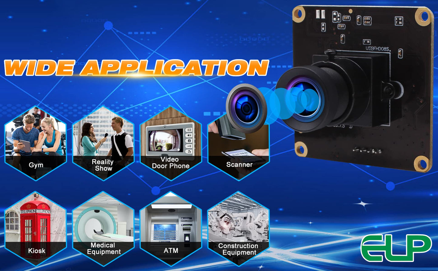 ELP High Speed USB Camera 1080P Embedded Webcam Board with 100degree No Distortion Lens for Computer High fps 60fps 120fps 260fps Wide Angle UVC USB2.0 Camera Module for Laptop 3D Printer Raspberry Pi