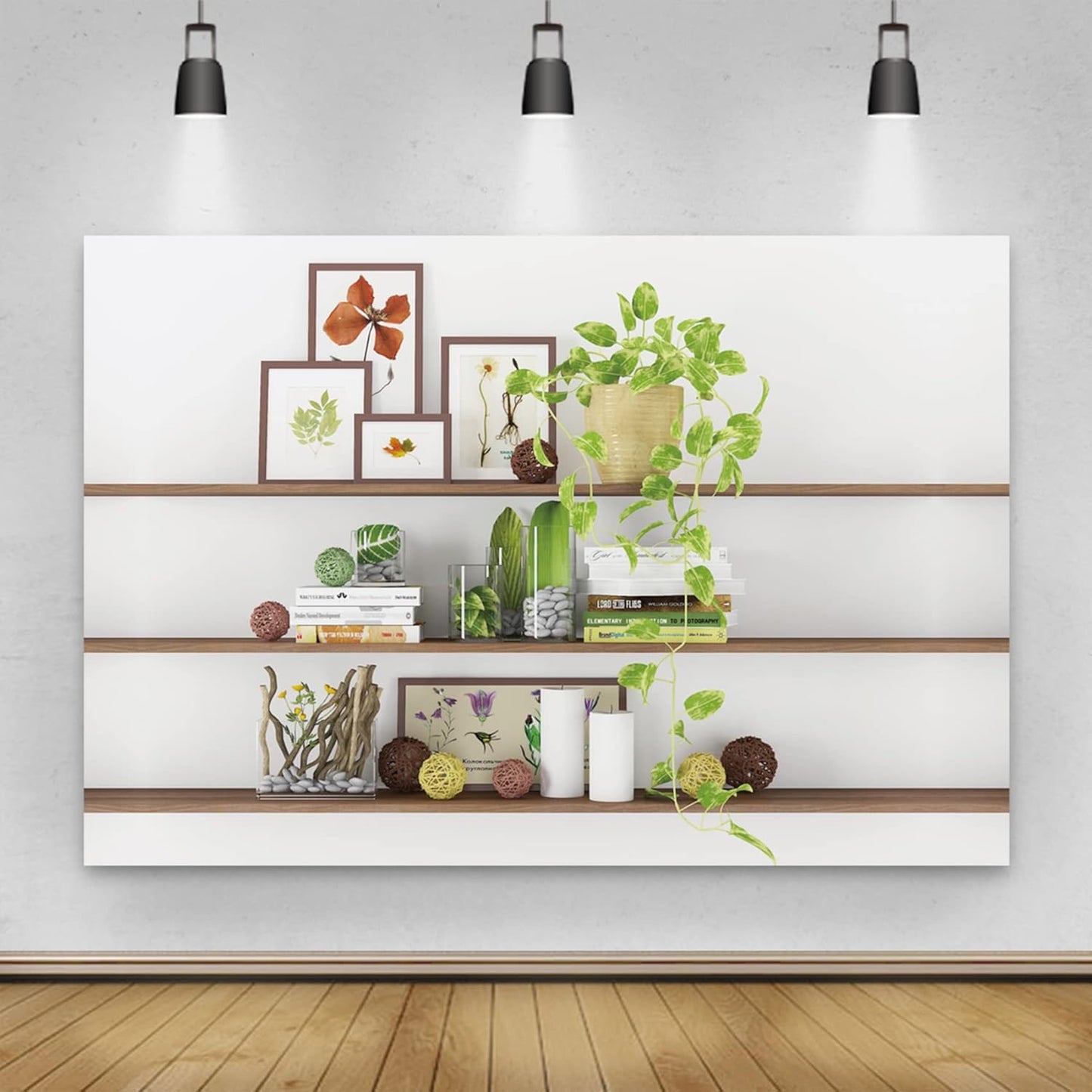 CSFOTO 10x7ft Modern Living Room Backdrop Green Plant Bookcase Office Zoom Backdrop for Video Conference Zoom Screen