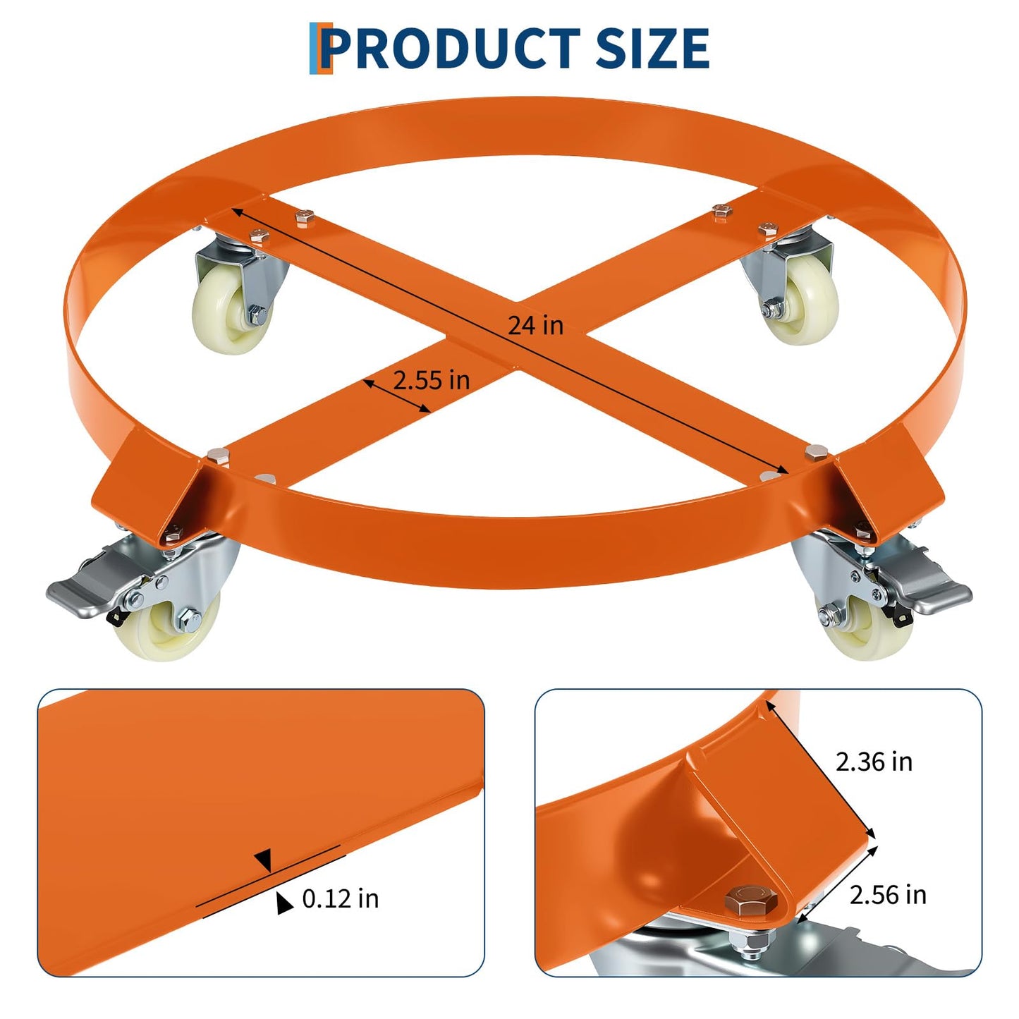 55 Gallon Heavy Duty Drum Dolly, 1,000 Pound Capacity,Barrel Dolly Cart Drum Caddy with Cross Braces & Swivel Casters Wheel,Non Tipping Design,Barrel Cart with Brake for Warehouse Drum Handling