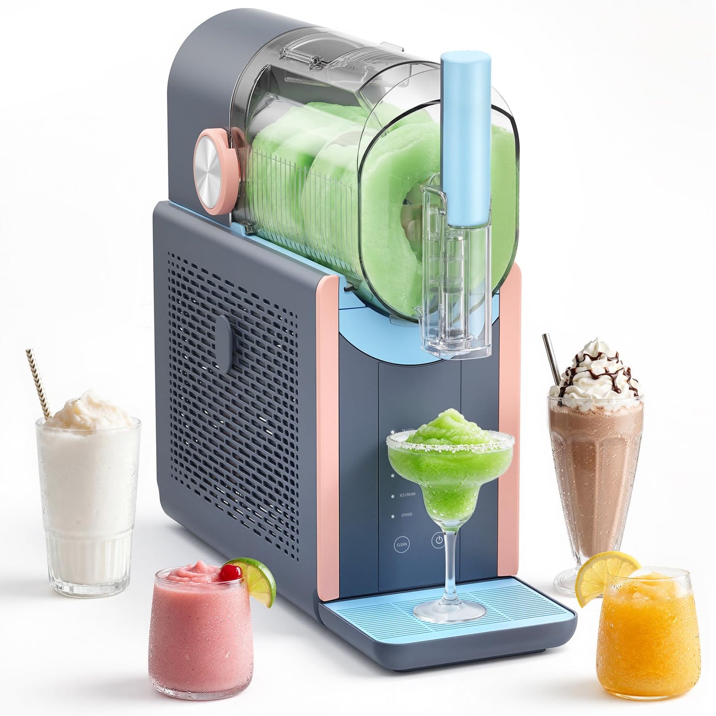Slushie Machine for Home, 66oz Smart Frozen Drink Maker, 5 Programs & Clean Mode, No-Ice-Needed Slushy Maker for Margaritas, Smoothies, Milkshakes, Cocktails, and Soft Serve Ice Cream (Peach)