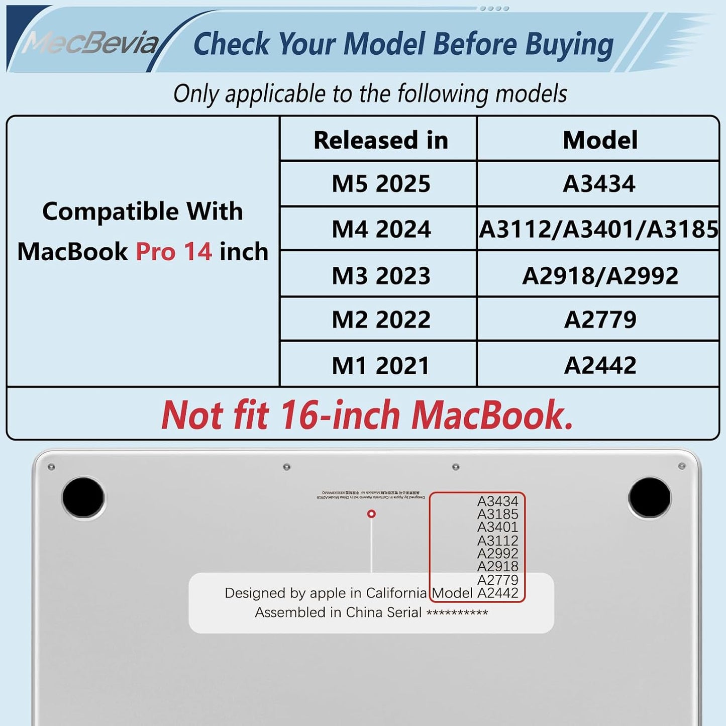 MecBevia 14 inch M5 M4 M3 M2 M1 (2026-2021), Compatible with MacBook Pro Case for Pro/Max Chip Hard Shell Cover