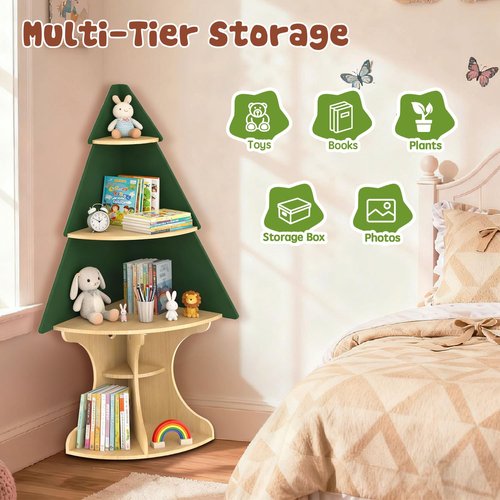 LAKNUAL Bookshelf for Kids, Children Tree-Bookshelf, Space-Saving Montessori Toddler Corner Bookcase for Nursery, Kindergarten, Kids Rooms