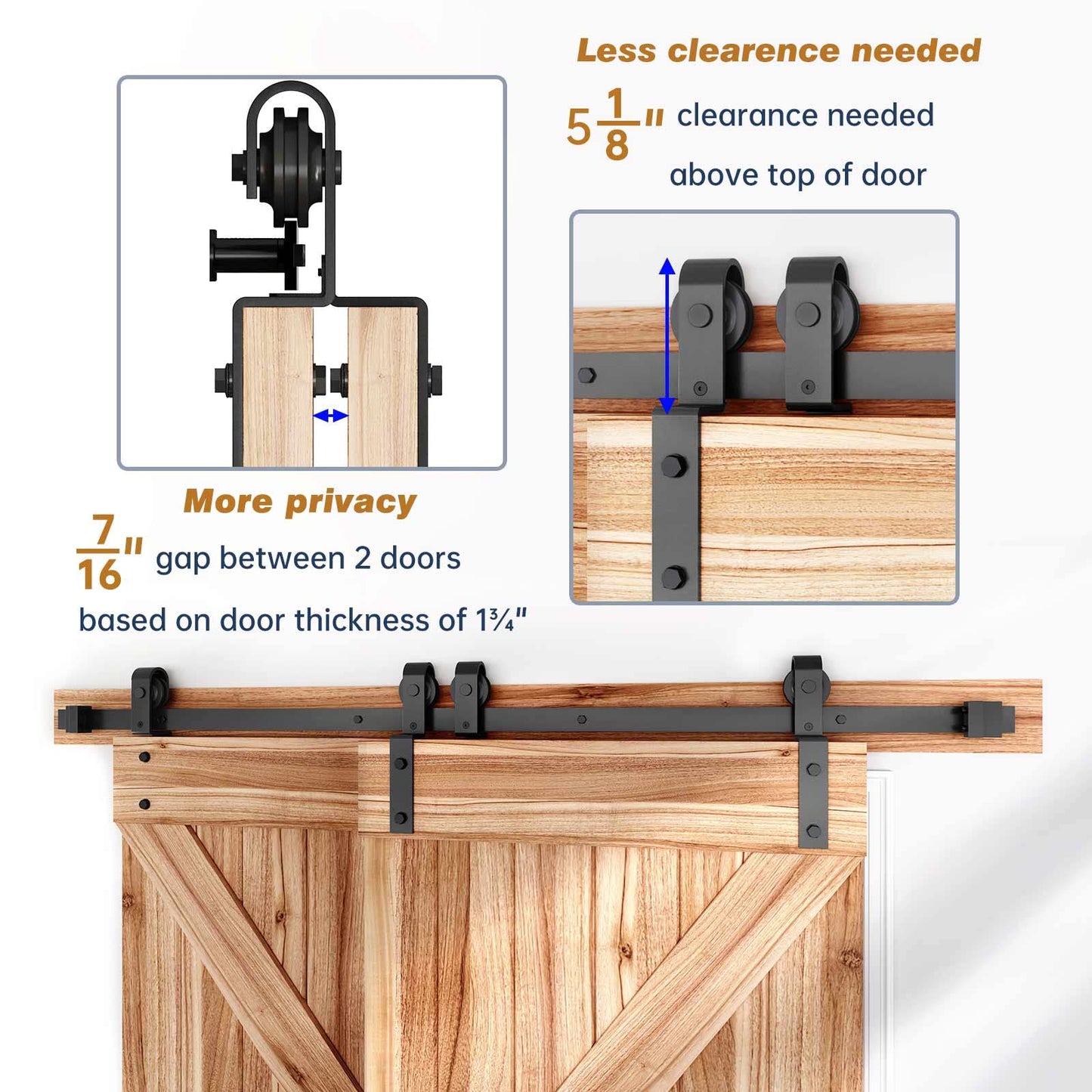 EaseLife 6FT Bypass Double Sliding Barn Door Hardware Kit,Single Track, Slide Smoothly Quietly, Easy Install (6FT Track Kit for Double 41" Wide Door)