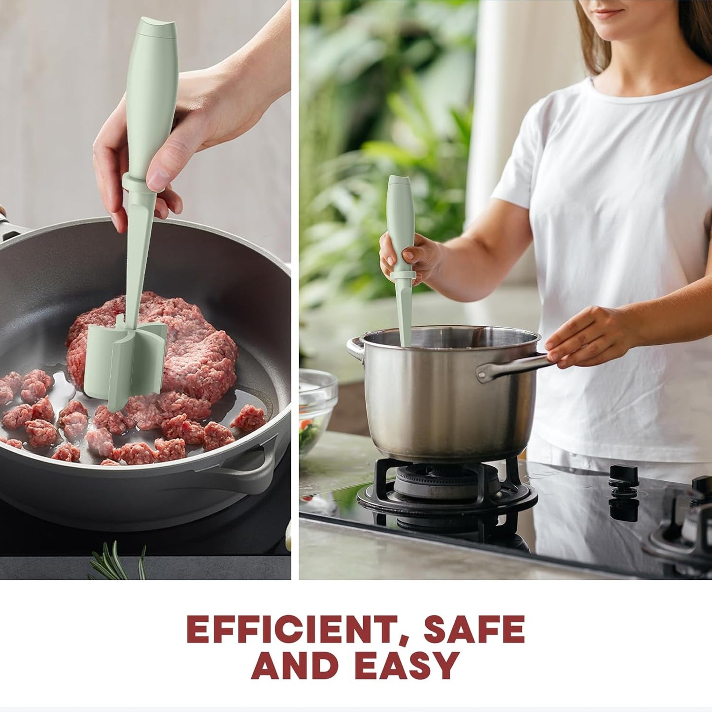 Skiennix Meat Chopper Set - Premium Heat Resistant Hamburger Grinder | 2 Pcs Green Smasher Tool