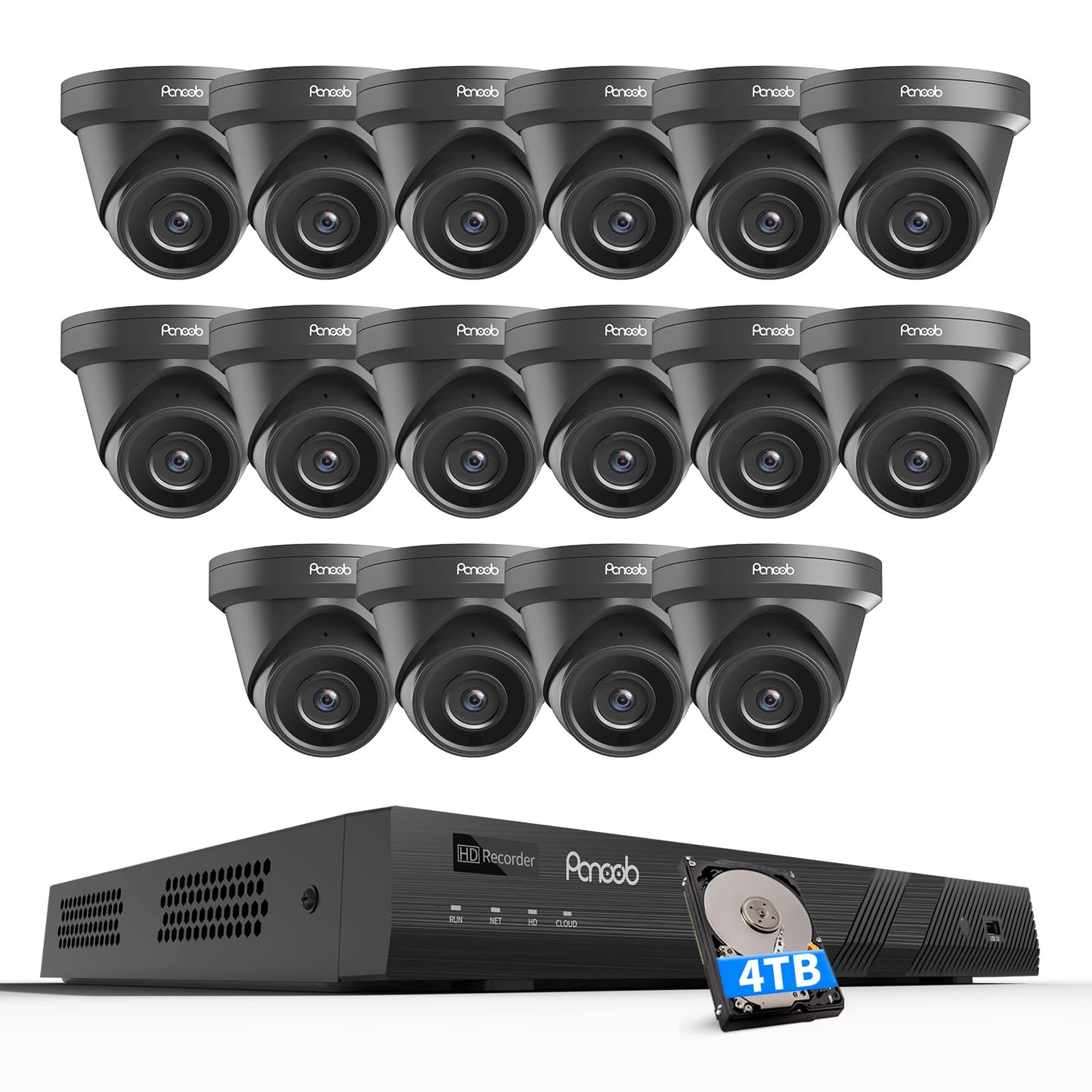 16 Channel Security Camera System 4K PoE, 16x 8MP Wired IP Black Turret Dome Camera with AI Human Vehicle Detection, Built-in Mic, Remote Access 24-7 Recording, 4K 16CH NVR 4TB HDD, PD93A31616-8M