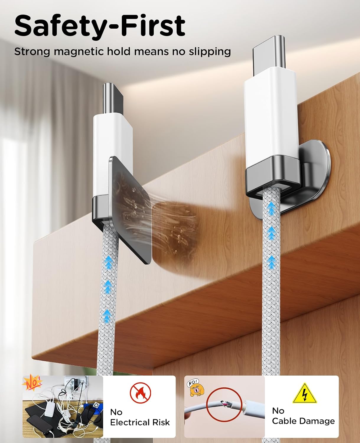 3.3FT 3A 2 17 StayCable USB A to USB C Cable with Built-in Magnetic Holder for Nightstand, Desk and Car, Fast Charging