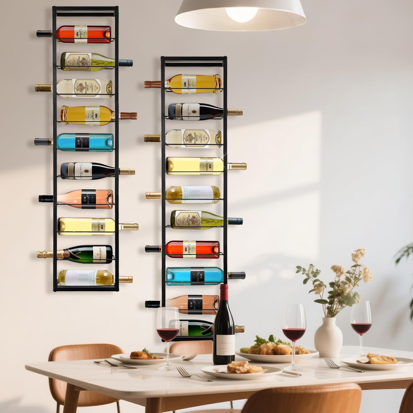 YANGSHUO Wall Mount Wine Rack - 10 Bottle Black Metal Wine Bottle Holder for Wall, Wine Bottles Storage Organizer Display Shelf for Home, Bar, Dining Room, Liquor, Kitchen, Wine Cellar