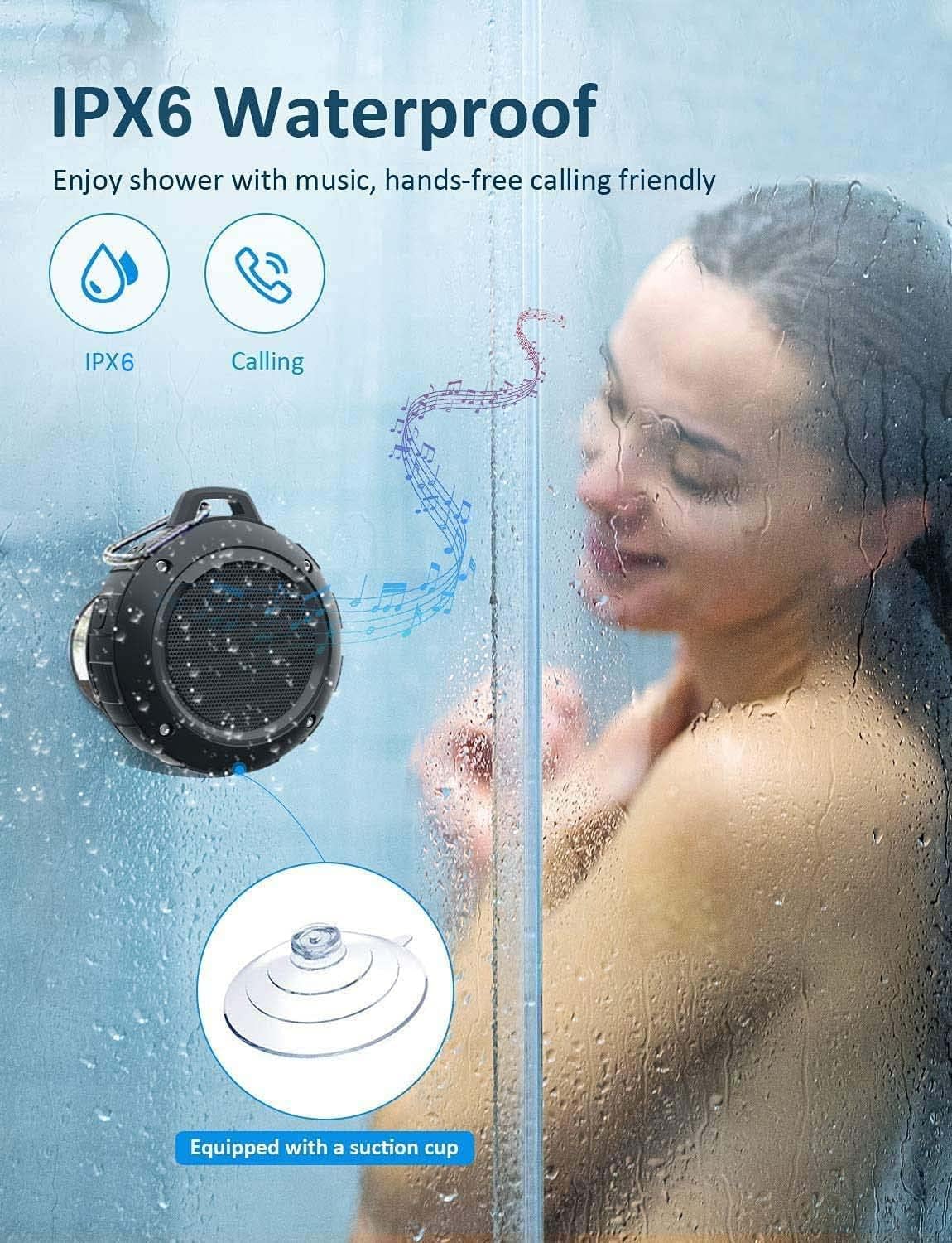 Kunodi Outdoor Waterproof Bluetooth Speaker, Wireless Portable Mini Shower Travel Speaker with Subwoofer, Enhanced